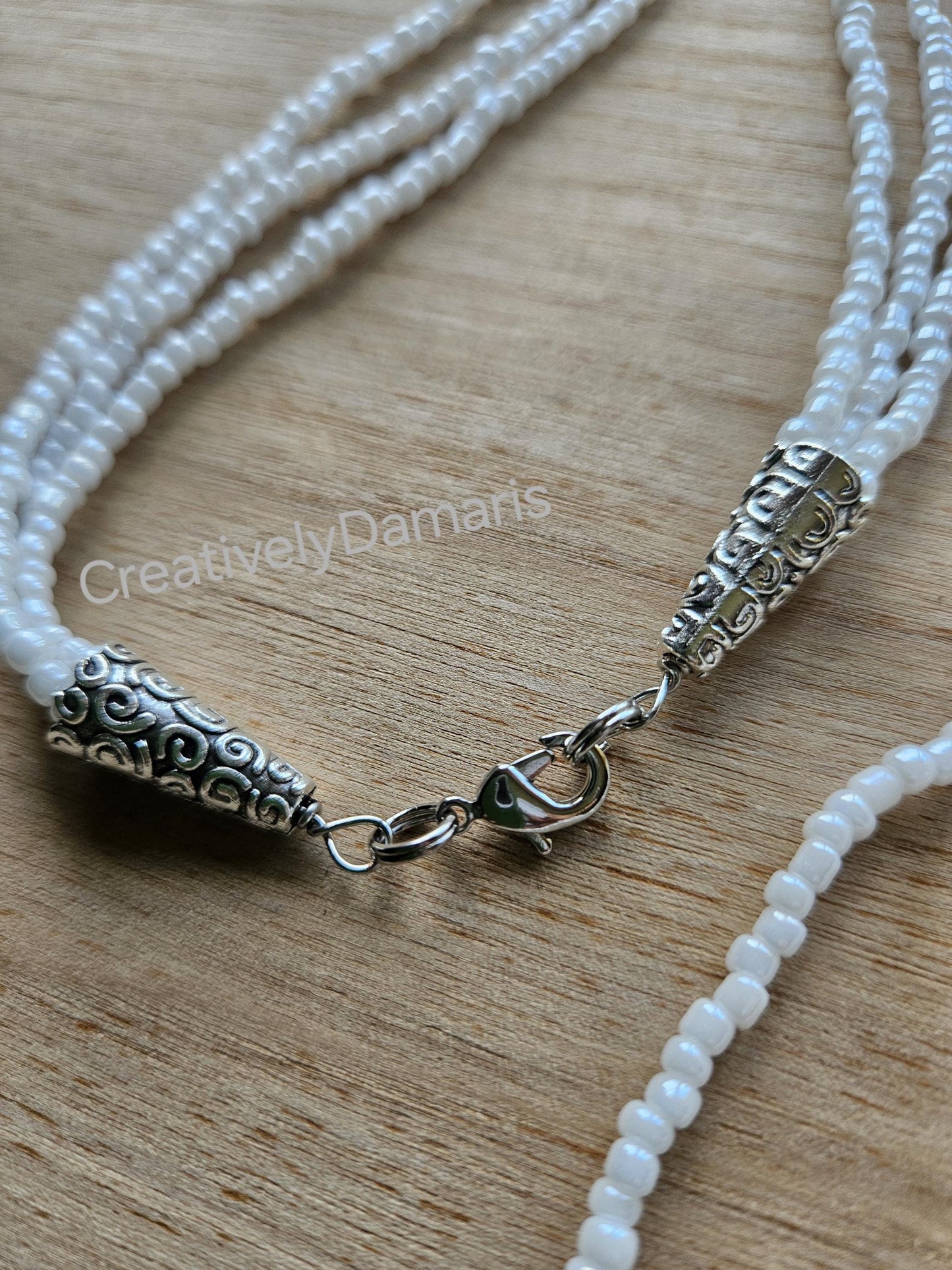 Opaque White Luster Seeds Beaded Knotted Multi Strand Necklace