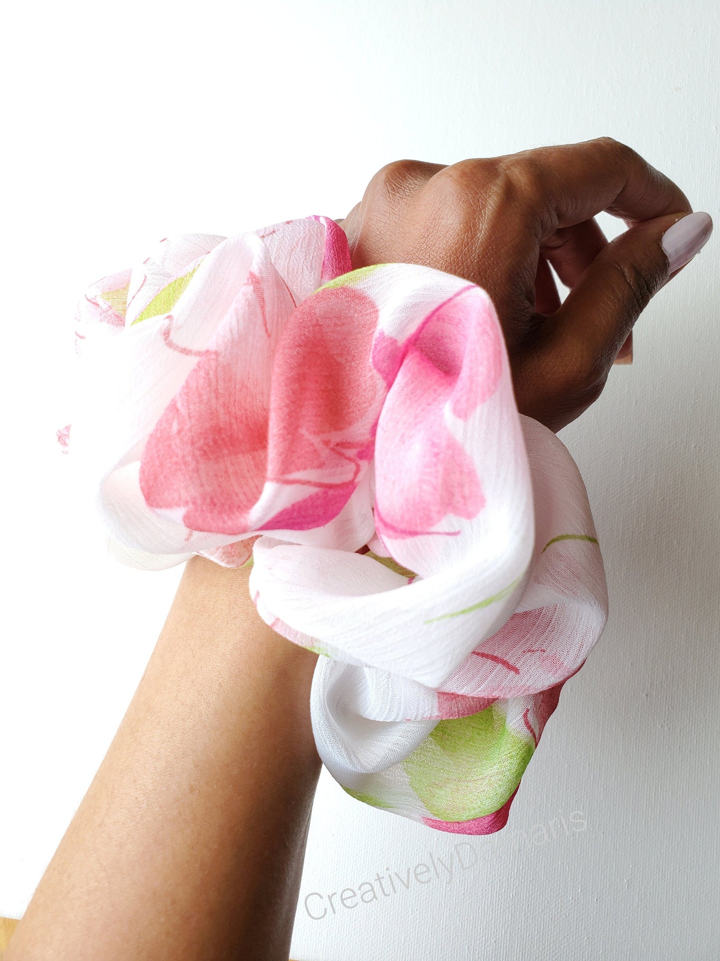 Chiffon with Fuchsia Flower Print XL Scrunchie