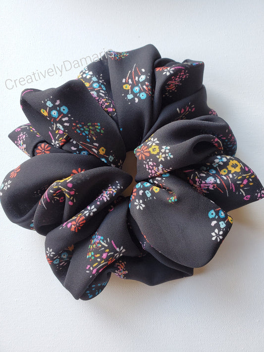 Black with Floral Print XL Scrunchie