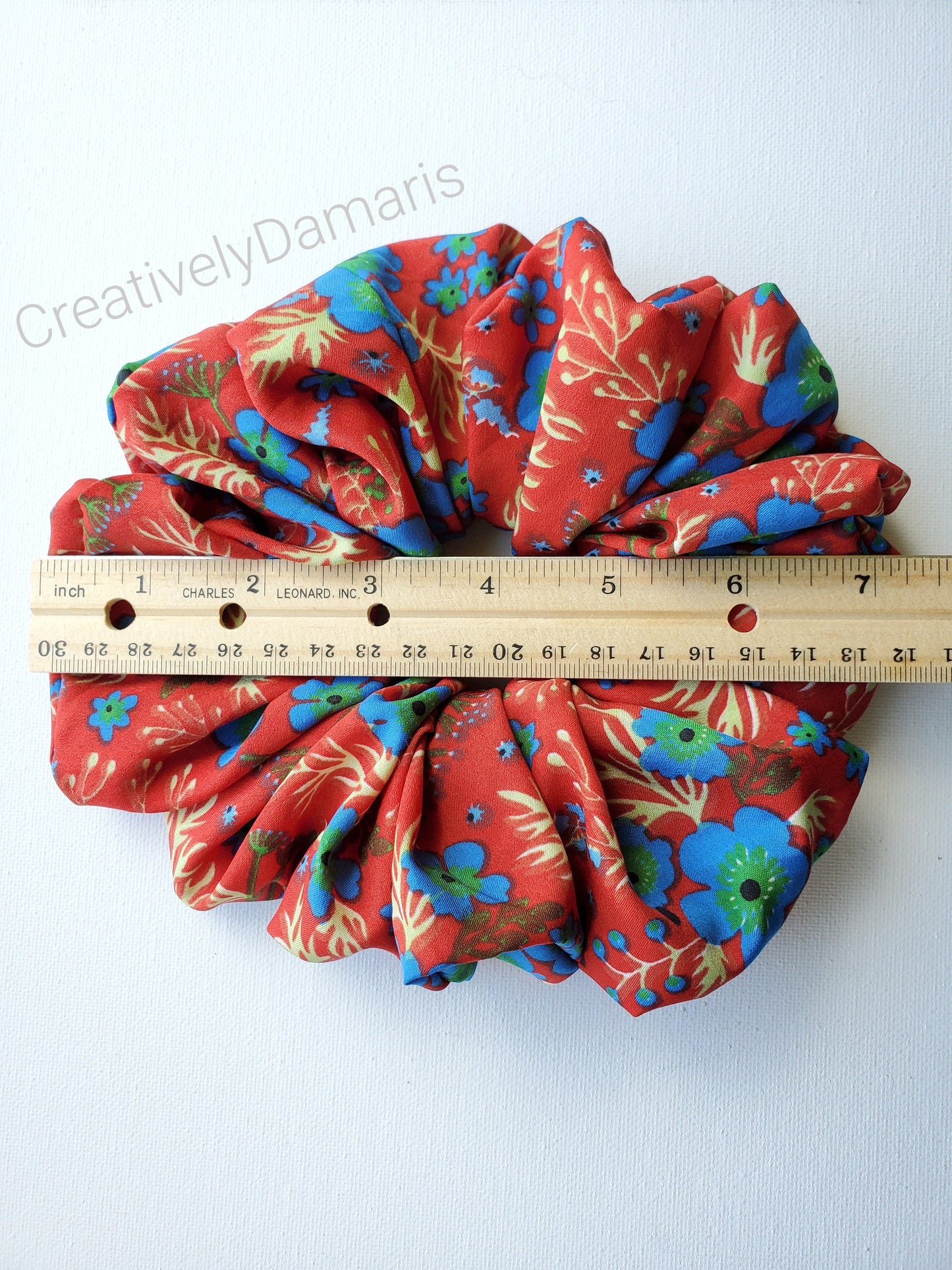 Red XL Scrunchie in Blue Floral