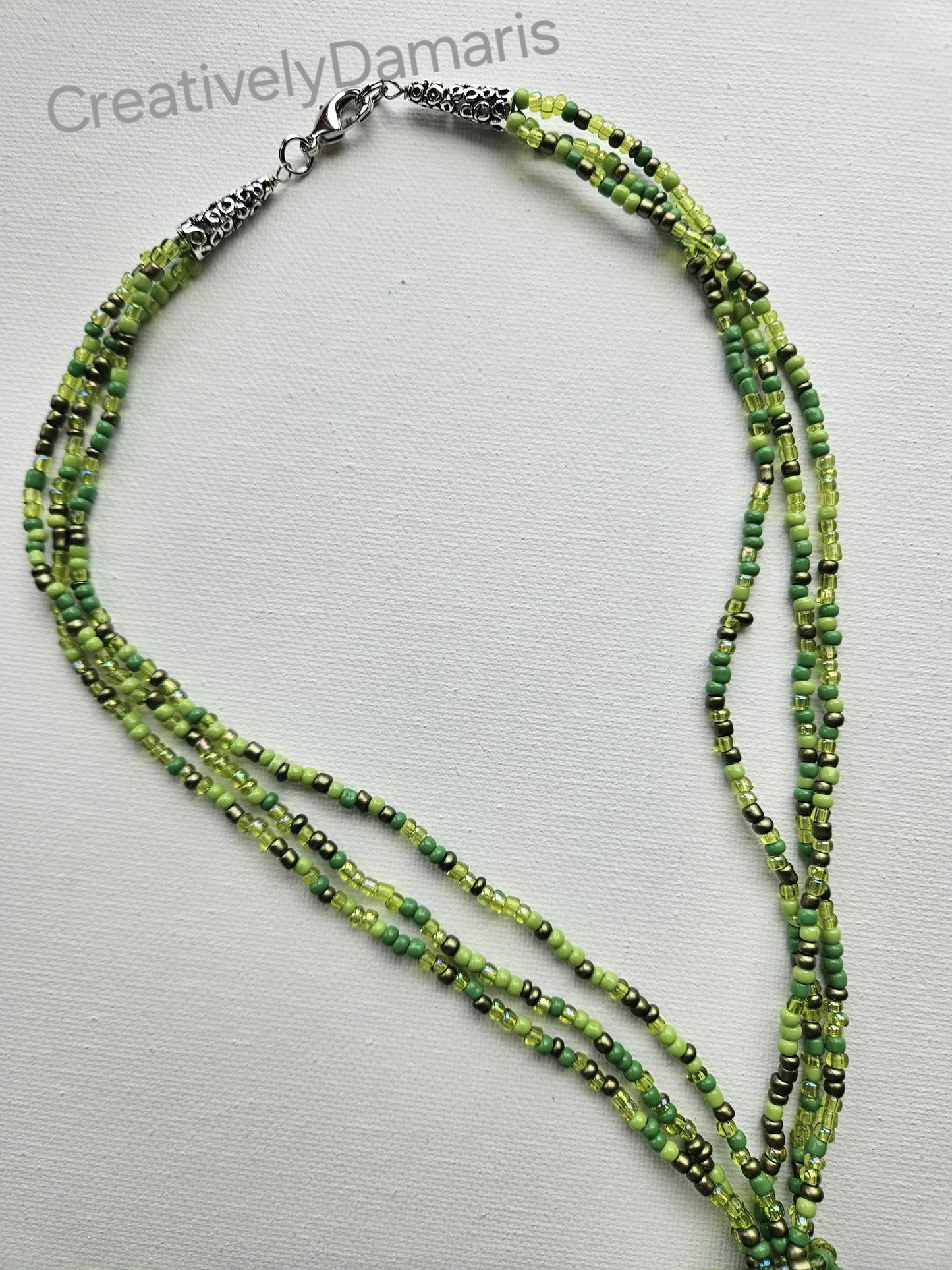 Green Mix Seeds Beaded Multi Strand Long Necklace