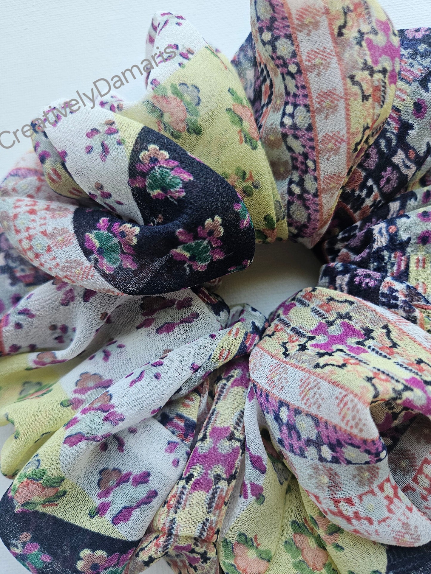 Patchwork Print Chiffon XL Scrunchie