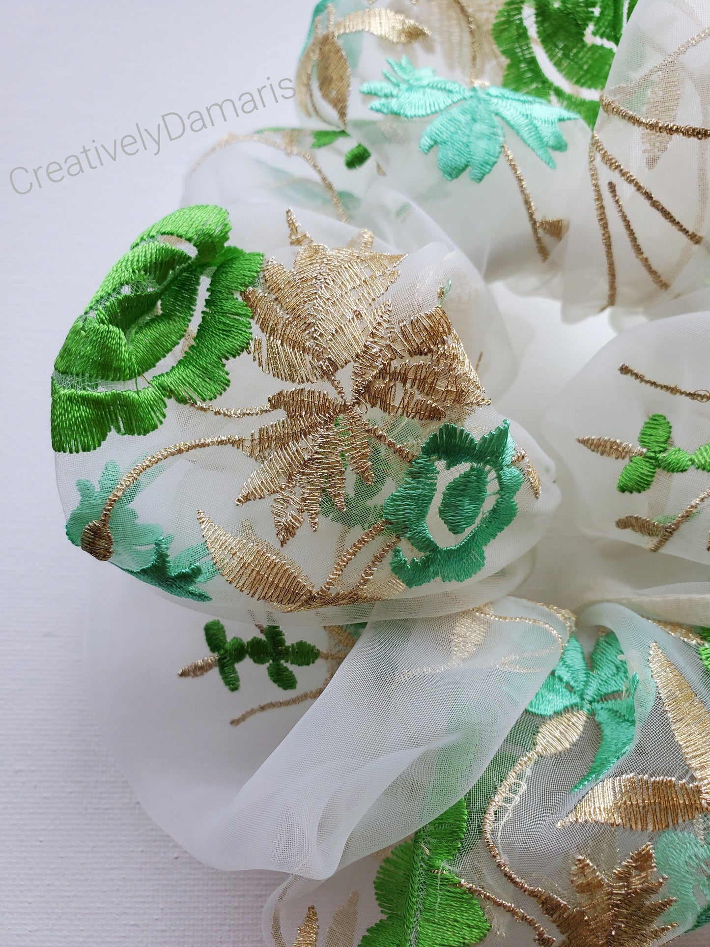 Organza XL Scrunchie Embroidered Ivory Color