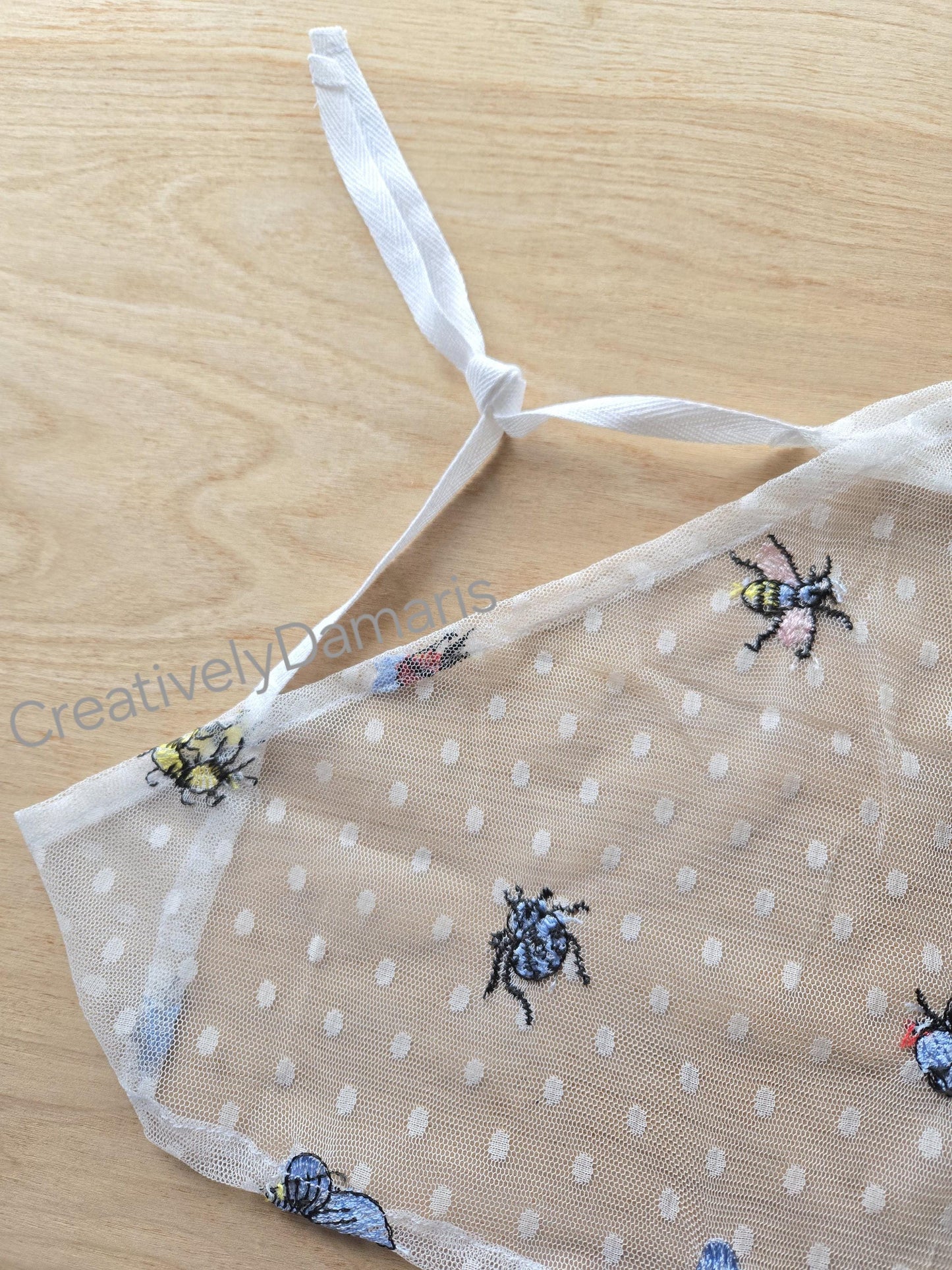 Bee Bug Embroidered White Mesh Lace Headband