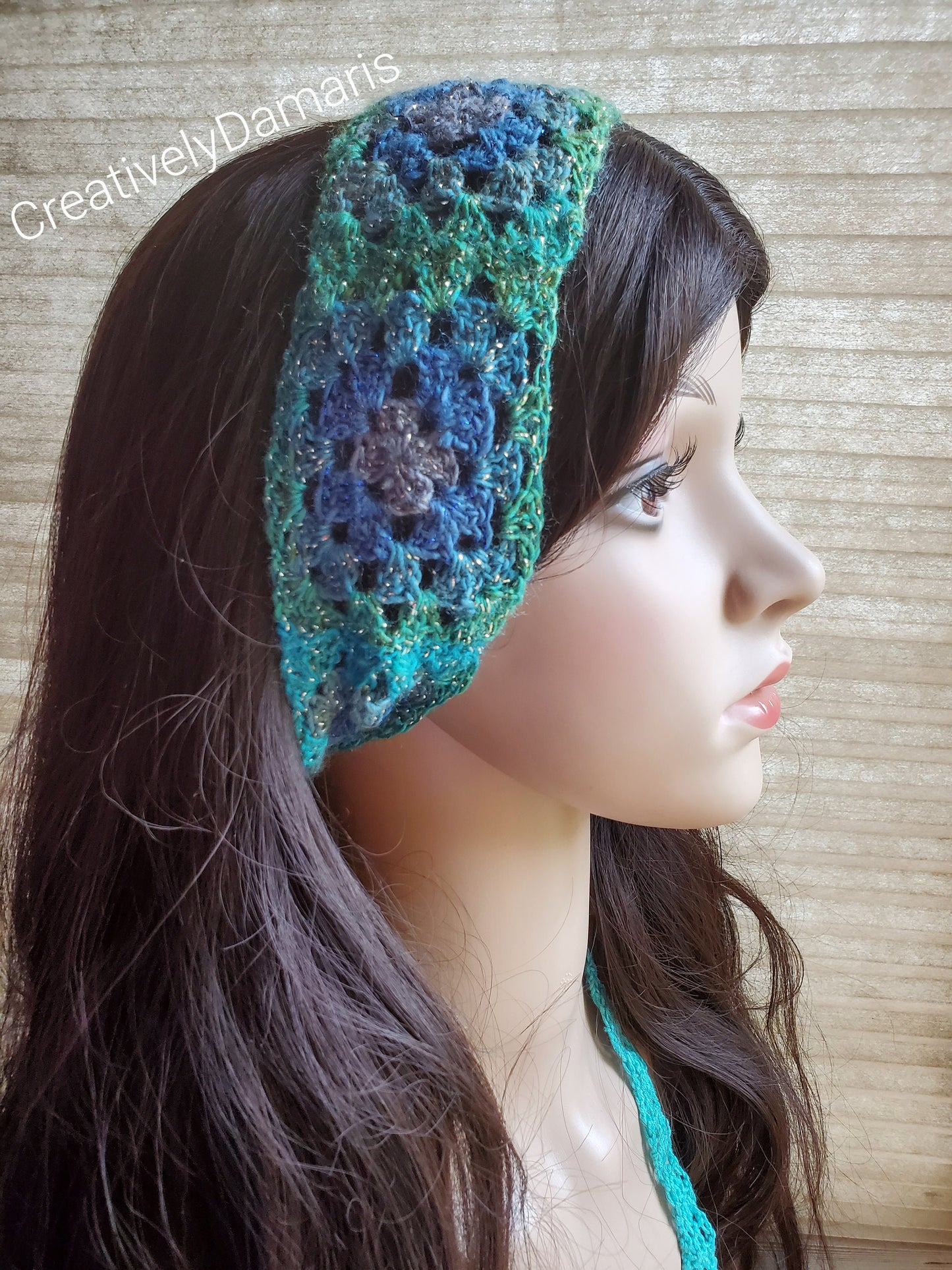 Multicolor Glittery Granny Square Crochet Headband