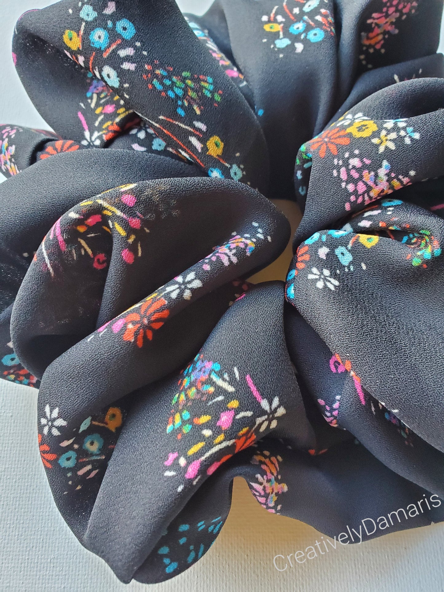 Black with Floral Print XL Scrunchie
