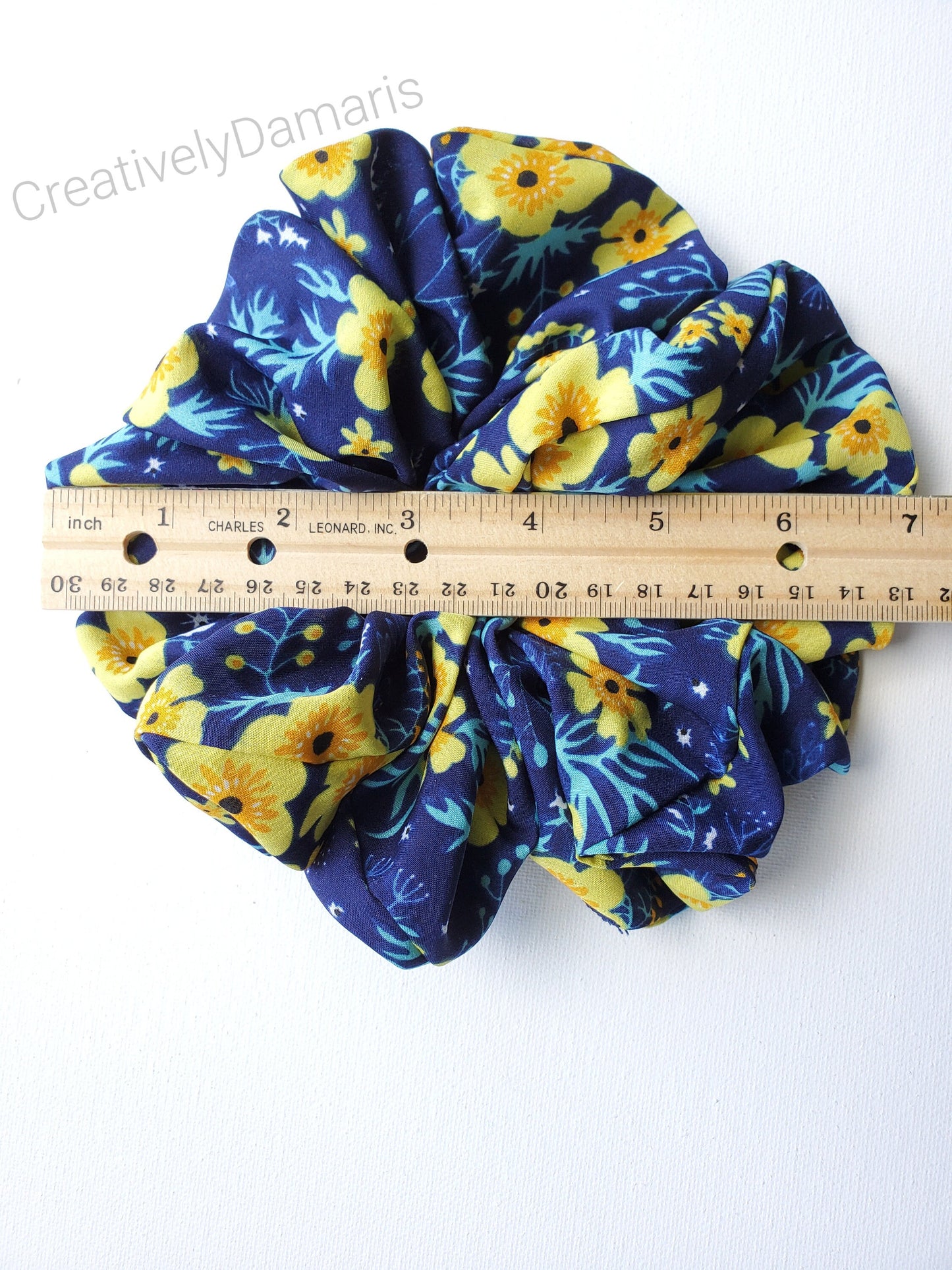 Navy Blue XL Scrunchie with Yellow Floral