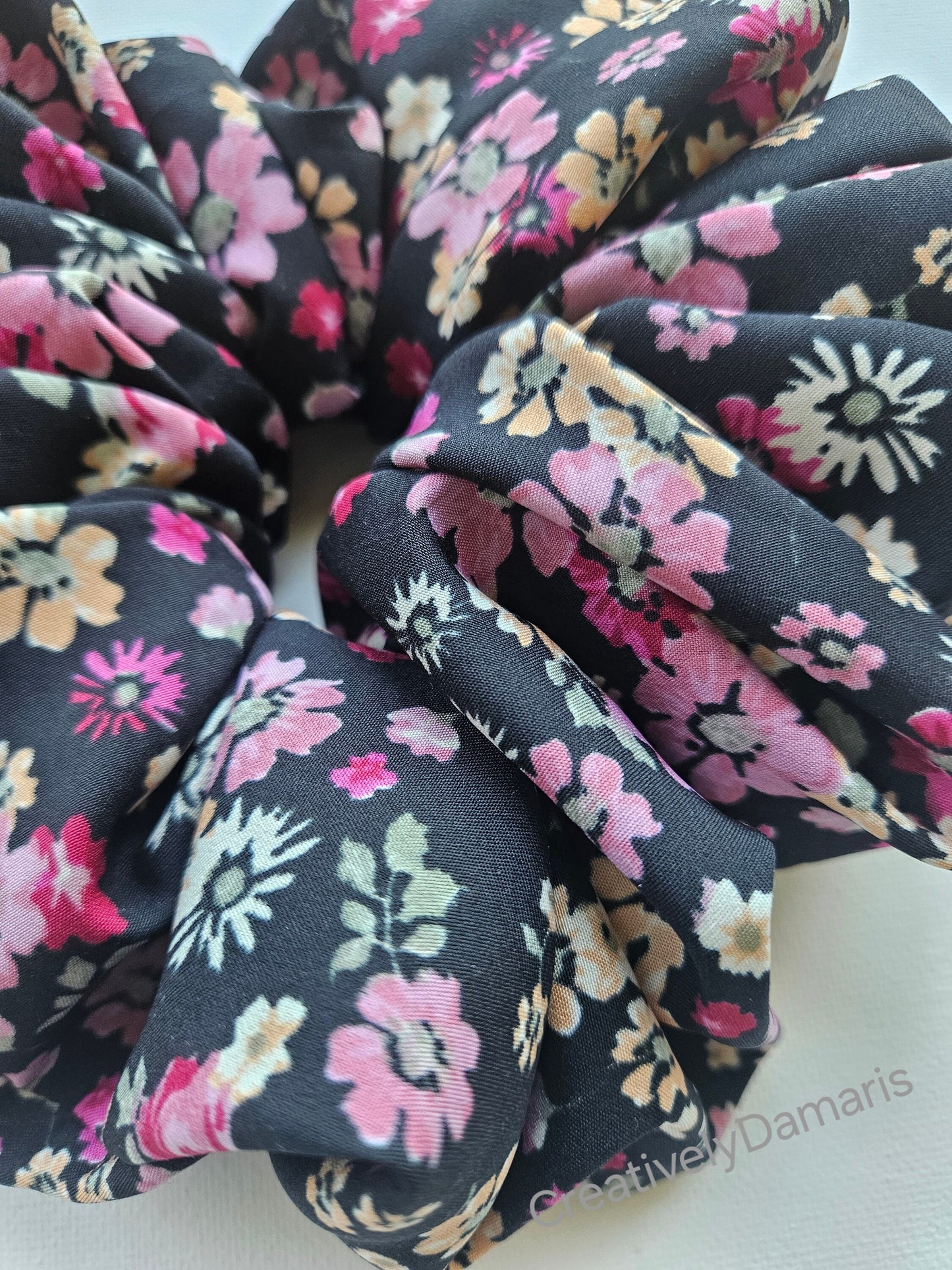 Coreopsis Flowers XL Scrunchie in Black with Coreopsis Floral Print