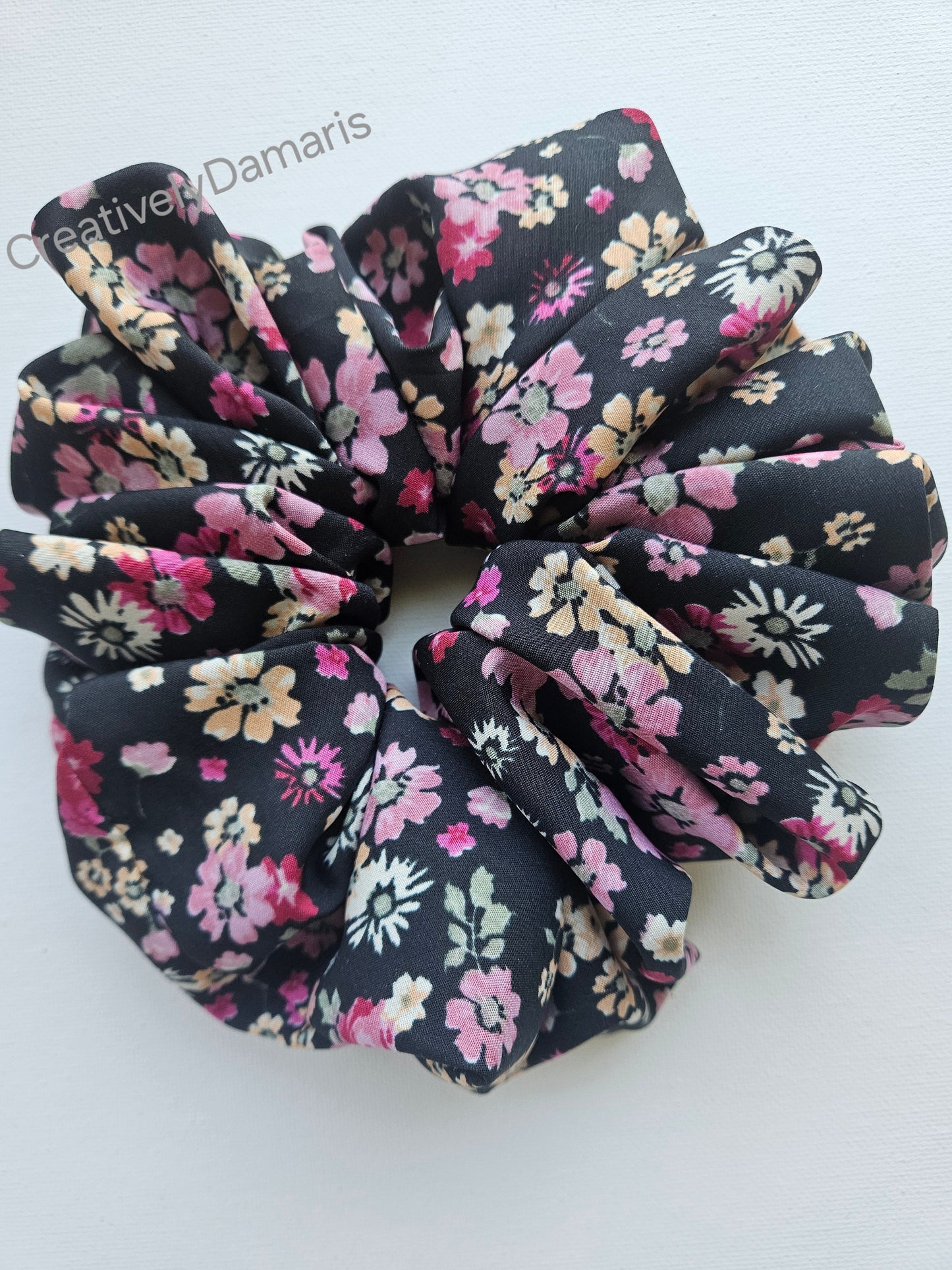 Coreopsis Flowers XL Scrunchie in Black with Coreopsis Floral Print