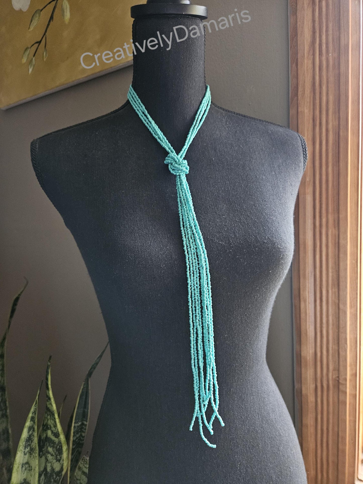 Turquoise Seeds Beaded Multi Strand Knotted Necklace