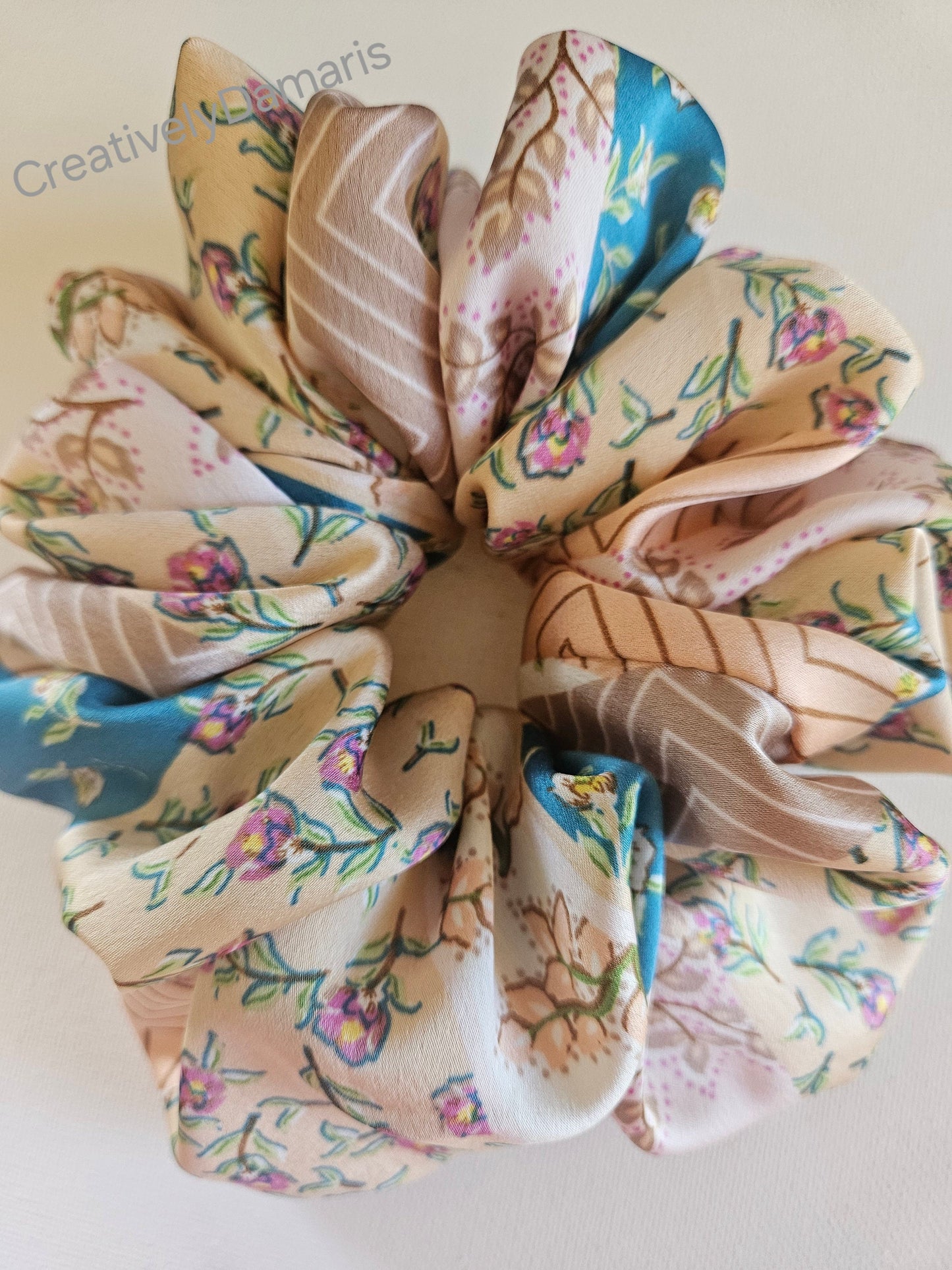 Peacock Floral Patchwork Print XL Scrunchie