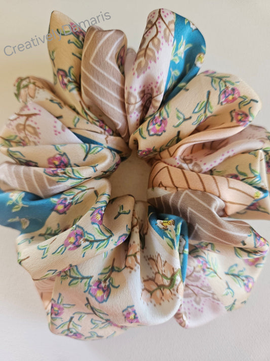 Peacock Floral Patchwork Print XL Scrunchie