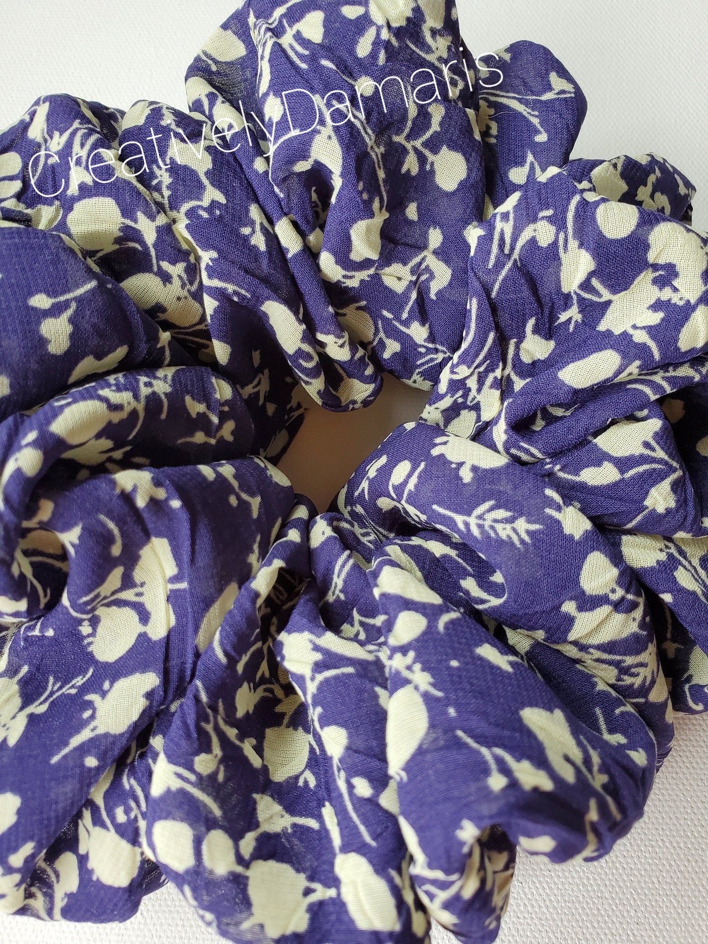 Navy Blue Floral Chiffon XL Scrunchie