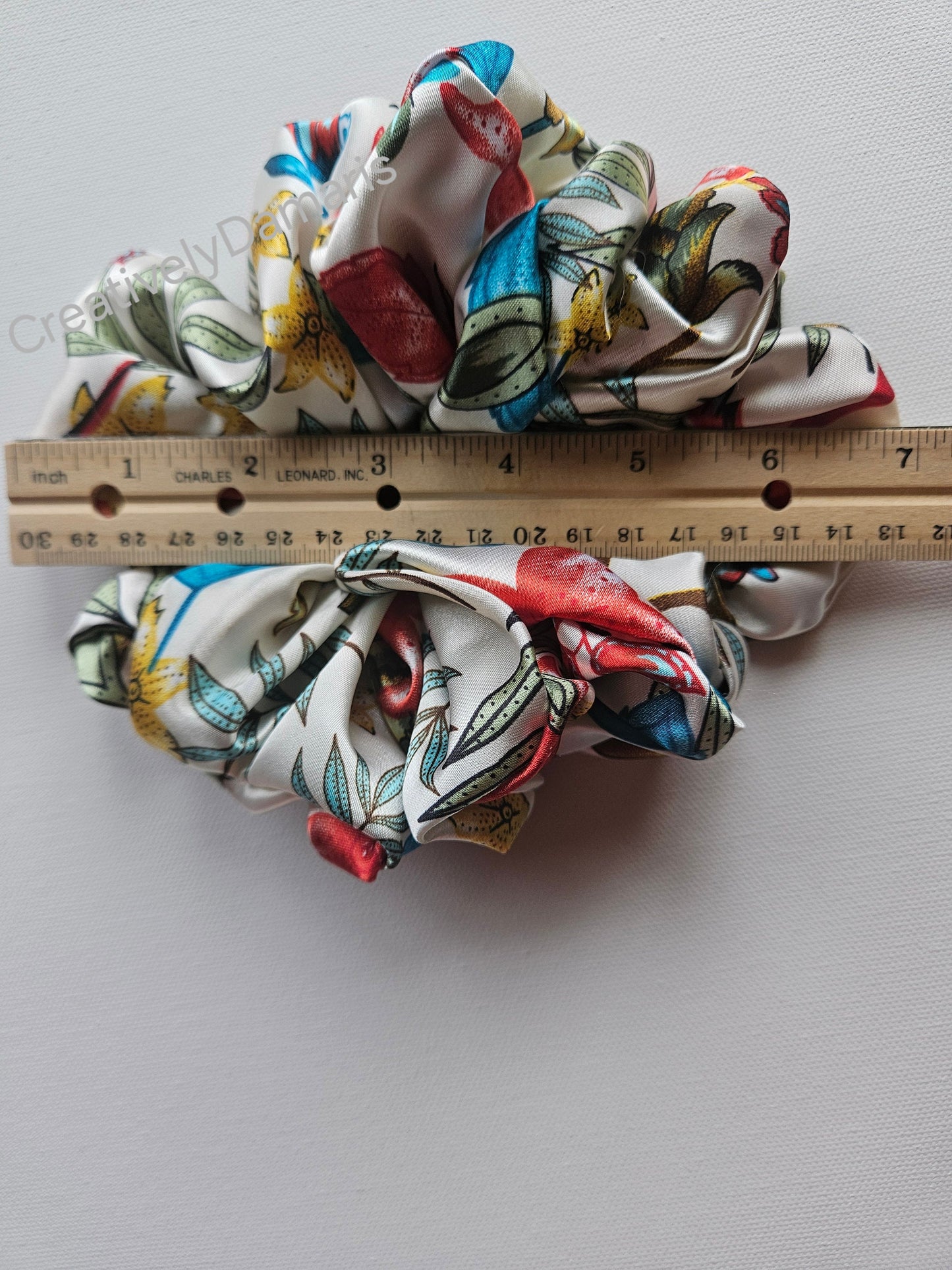 Silky White Charmeuse XL Scrunchie Floral Print