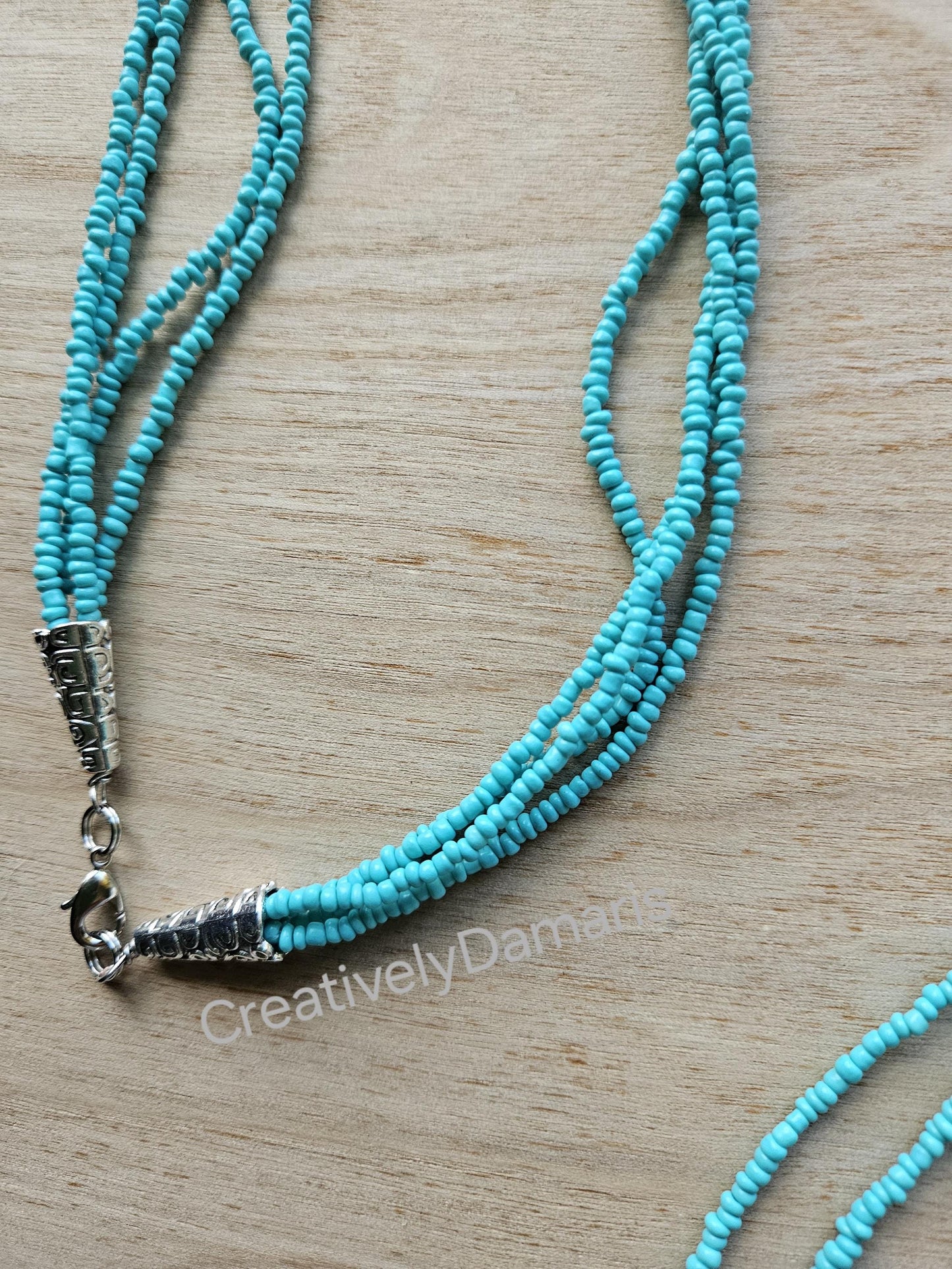 Turquoise Seeds Beaded Multi Strand Knotted Necklace