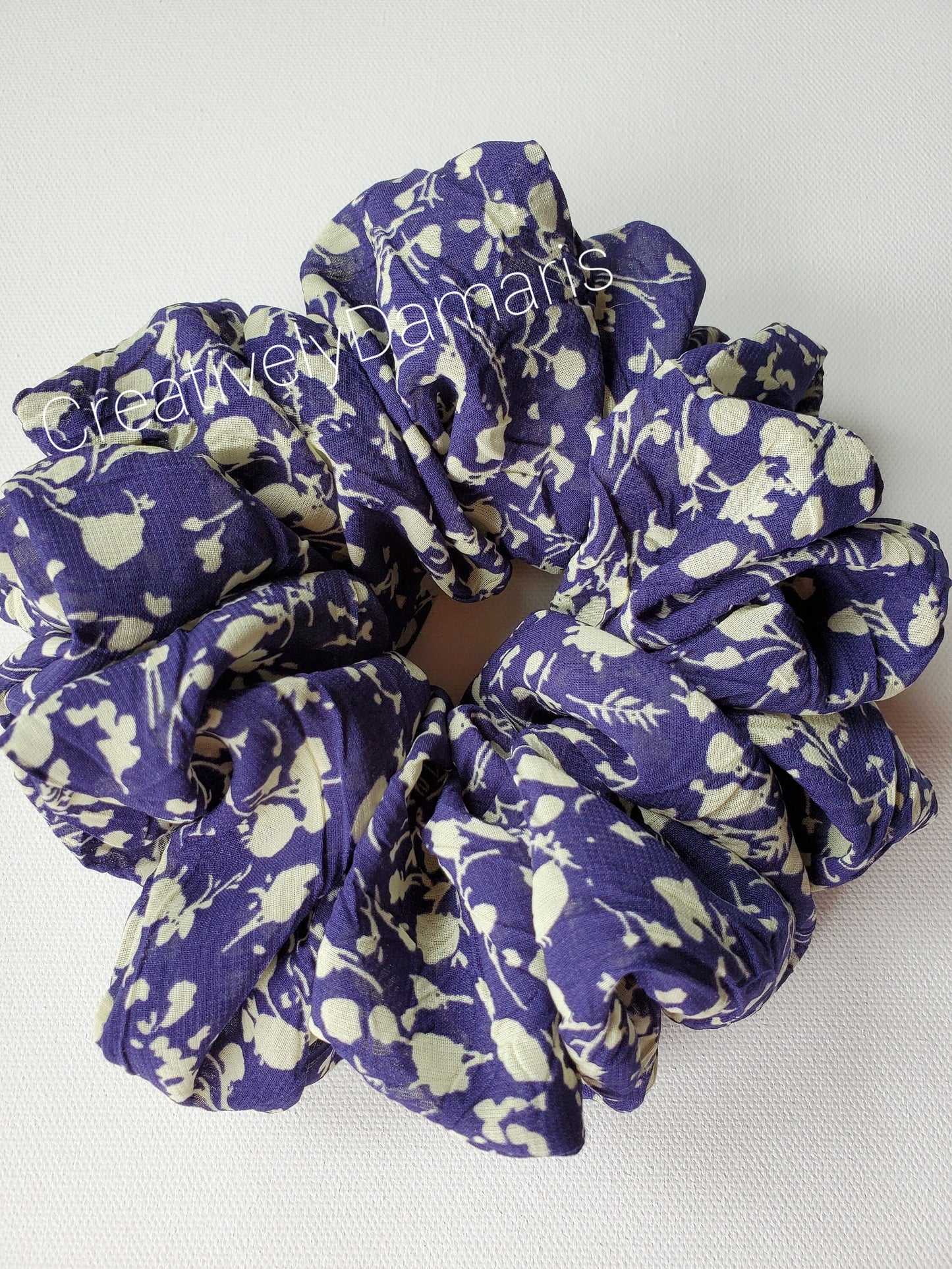 Navy Blue Floral Chiffon XL Scrunchie