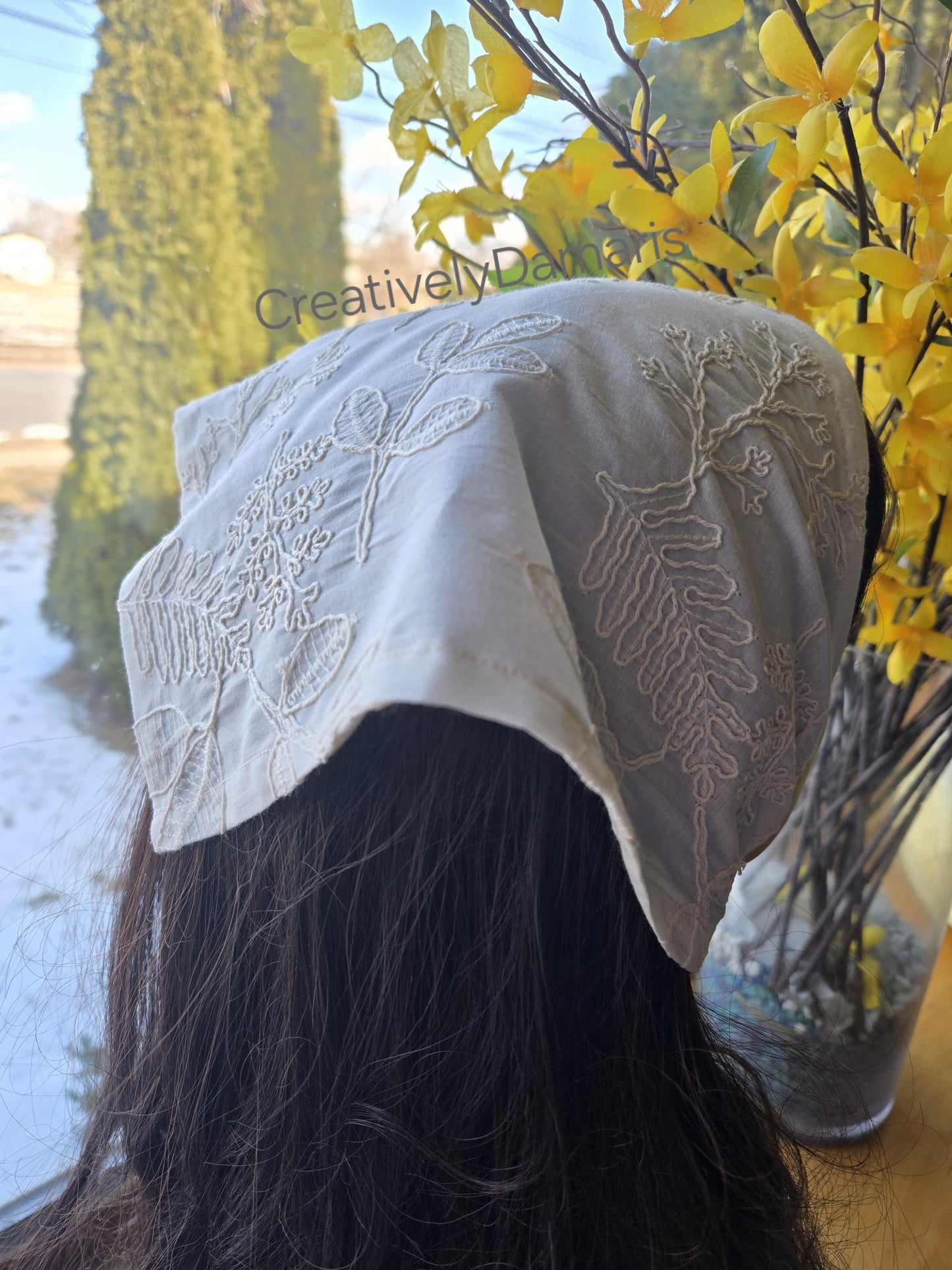 Embroidered Cotton Headband in Vintage Ivory