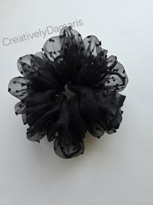 Black Swiss Dot Organza Scrunchie