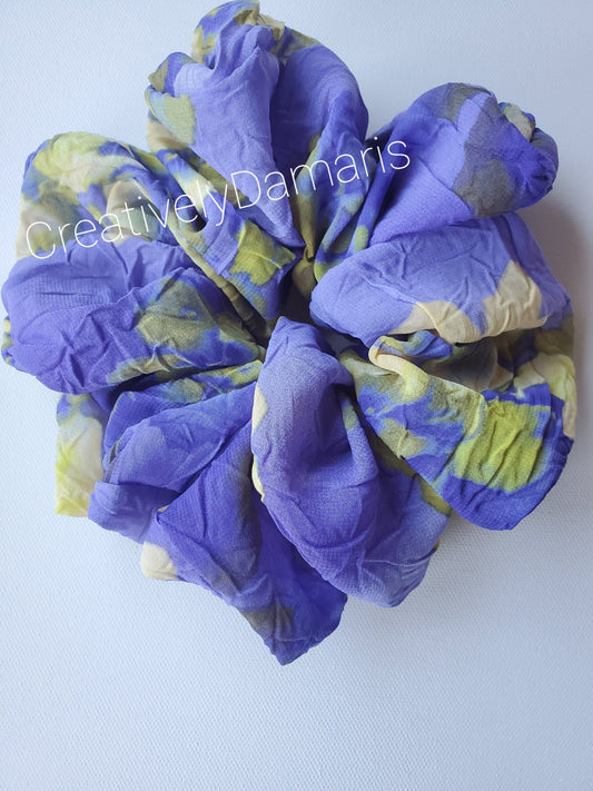 Chiffon XL Scrunchie in Purple with Yellow Floral Print