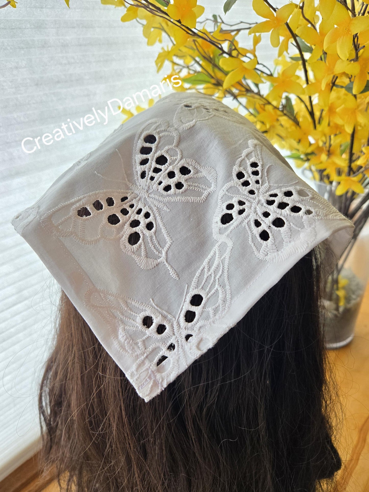 Butterfly Embroidered Cotton Head Kerchief