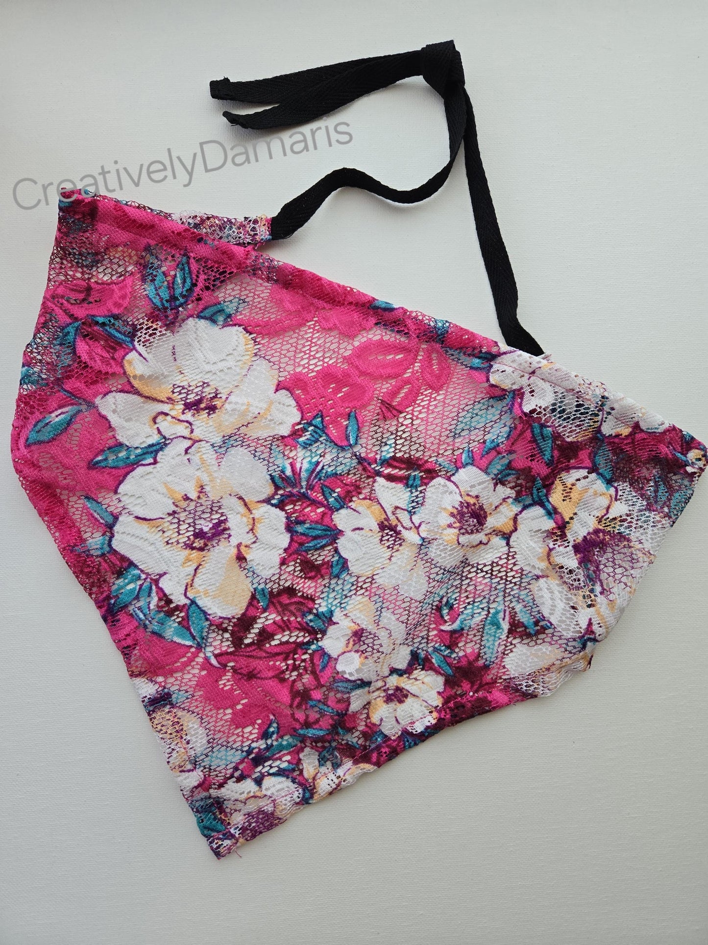 Floral Printed Lace Mesh Head Kerchief