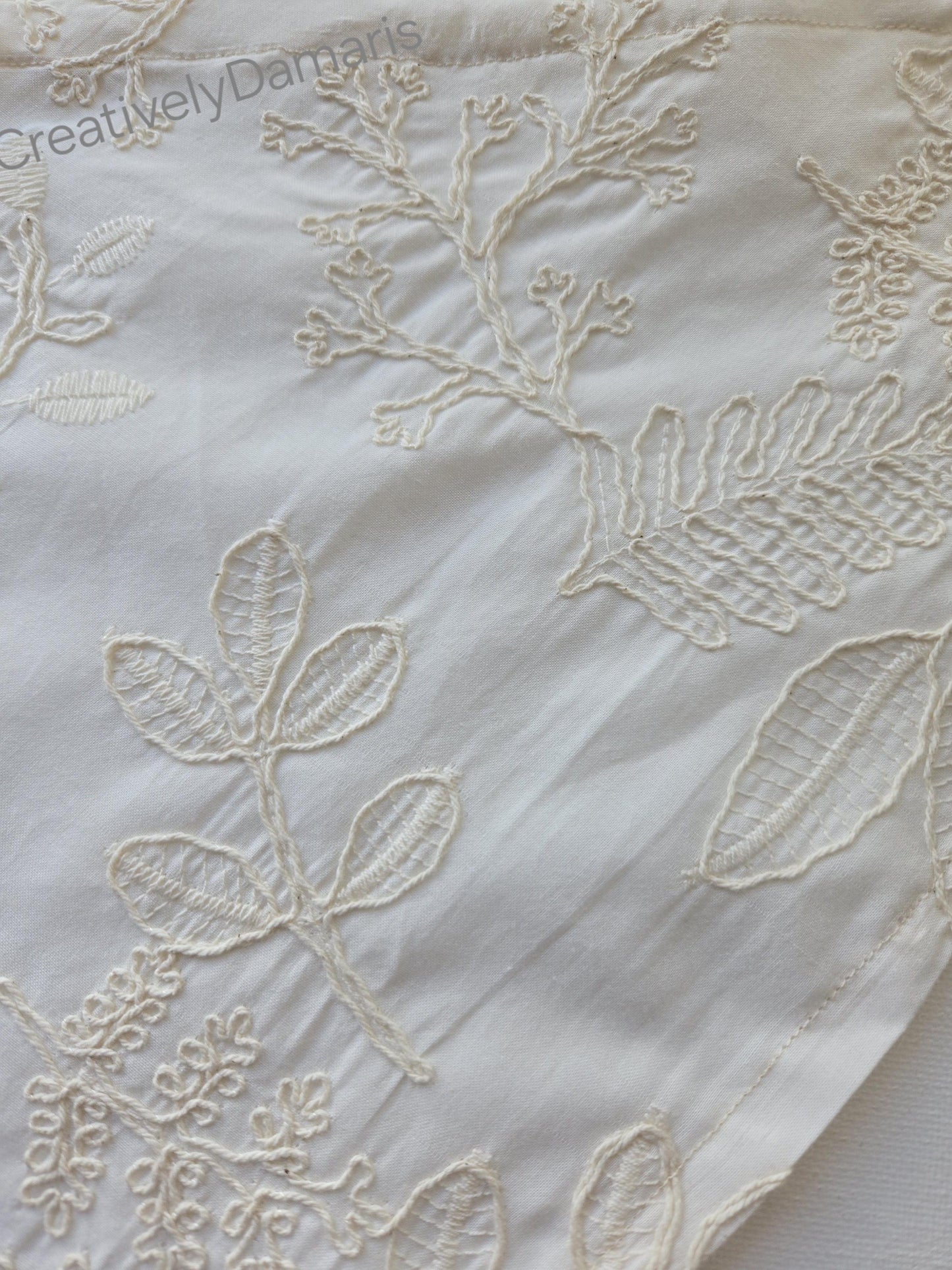Embroidered Cotton Headband in Vintage Ivory