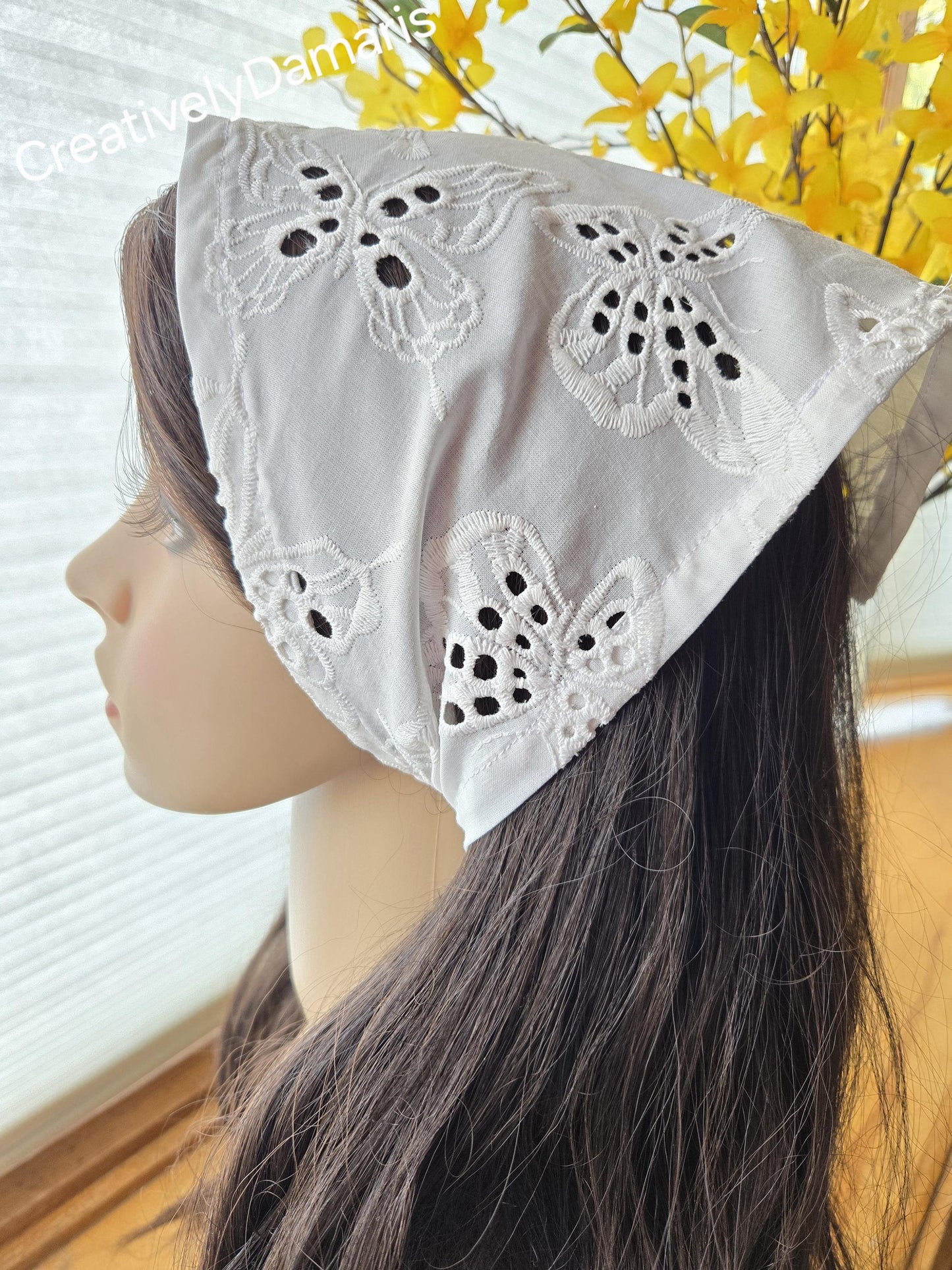 Butterfly Embroidered Cotton Head Kerchief