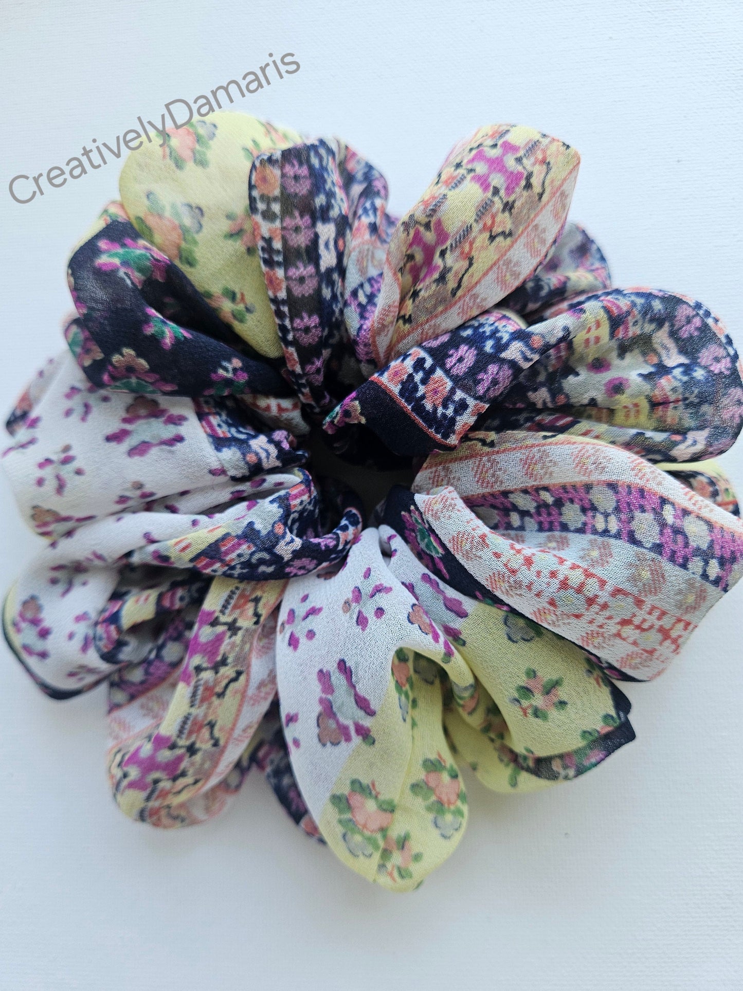 Patchwork Print Chiffon XL Scrunchie