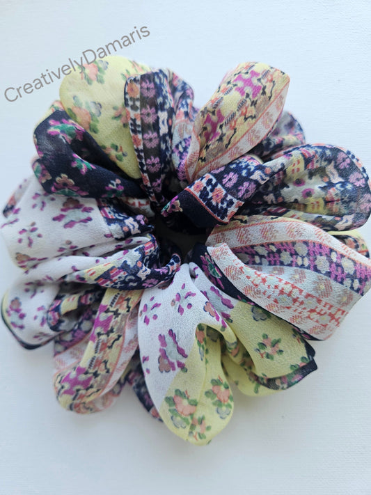 Patchwork Print Chiffon XL Scrunchie