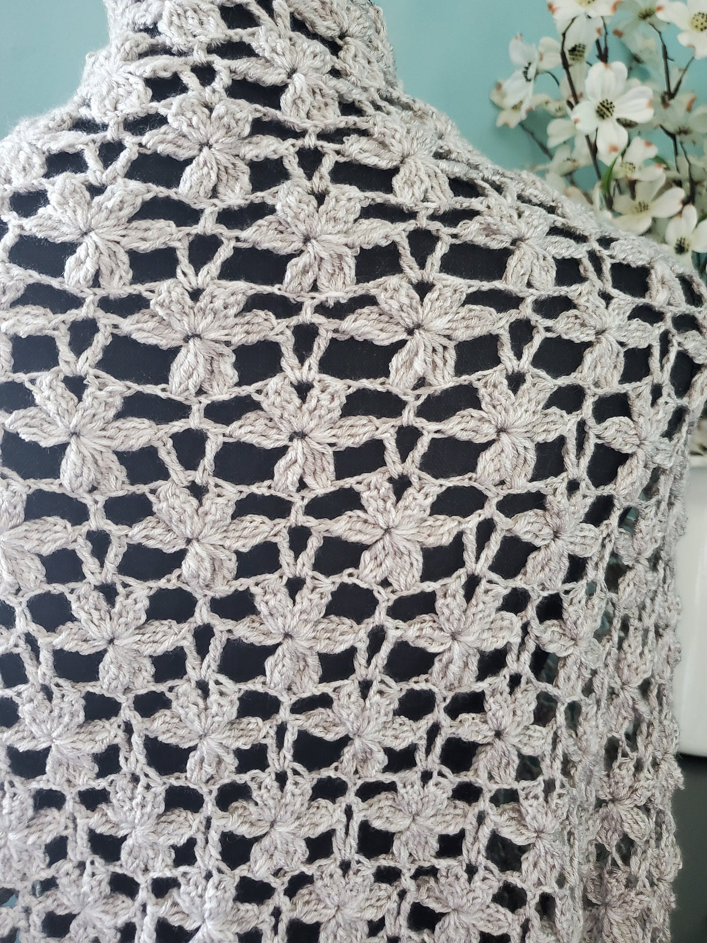 Crochet Floral Shawl in Linen Color