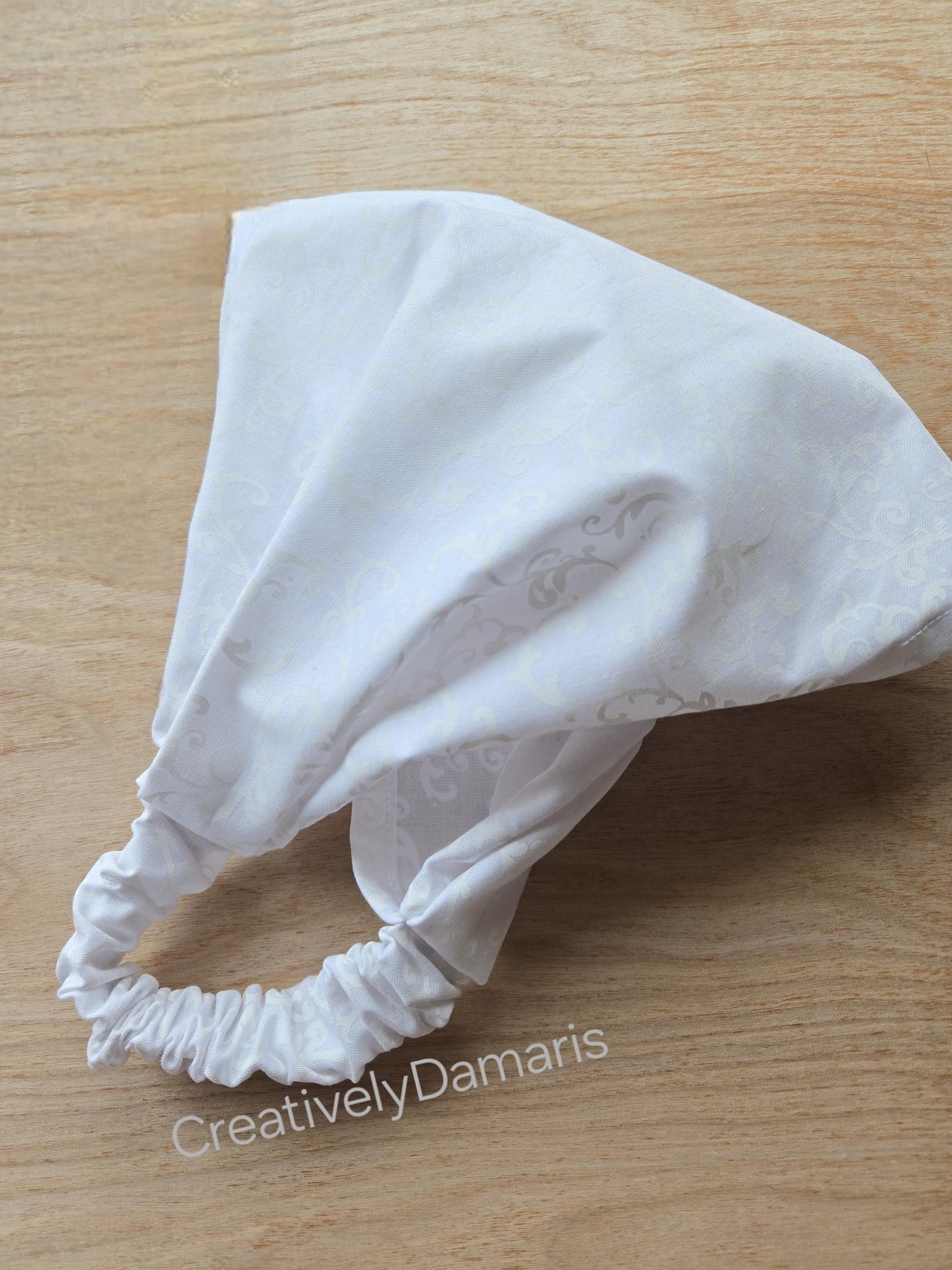 White Tone on Tone Wide Cotton Headband