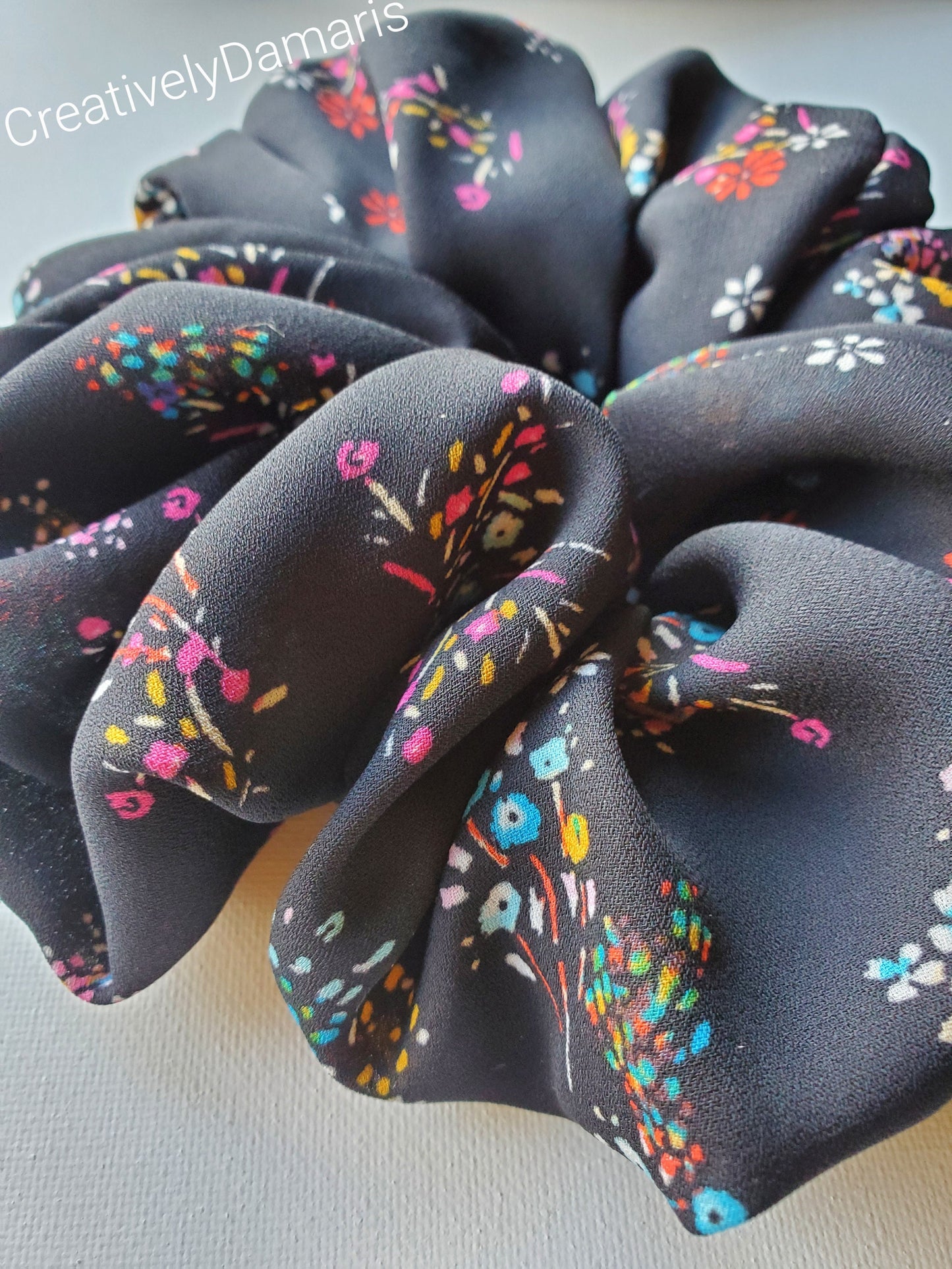 Black with Floral Print XL Scrunchie