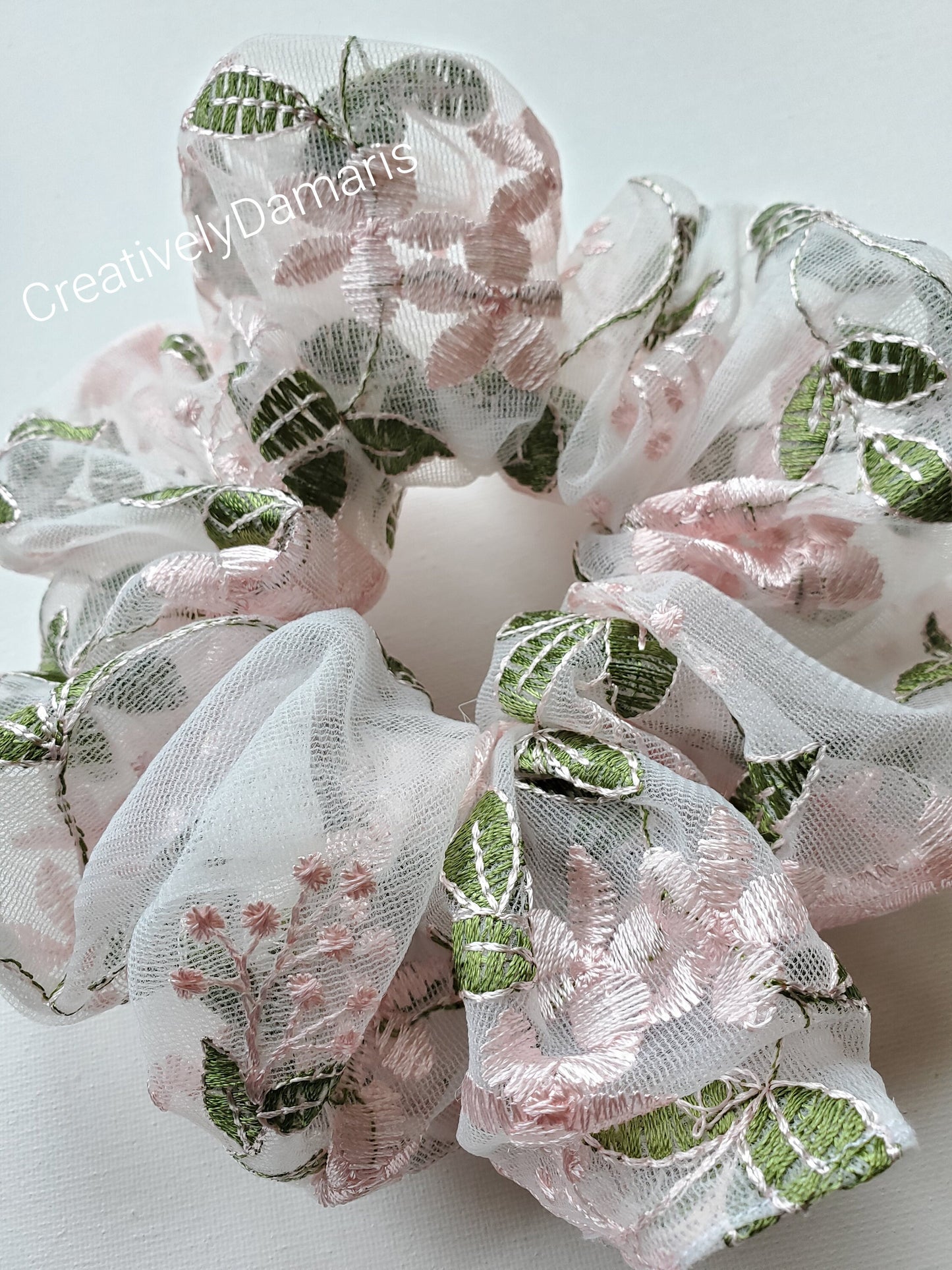 Sheer Mesh Organza Embroidered XL Scrunchie