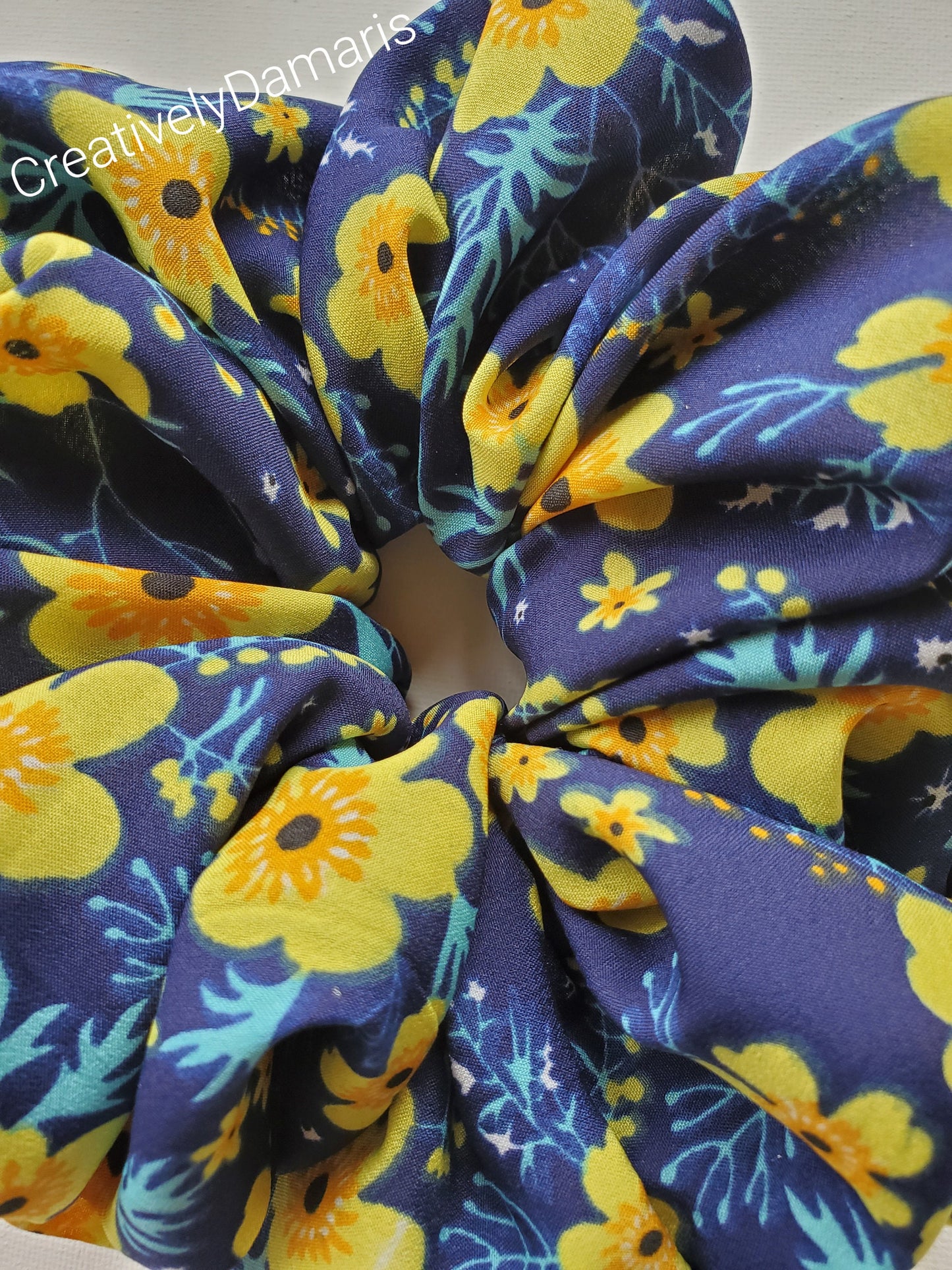 Navy Blue XL Scrunchie with Yellow Floral