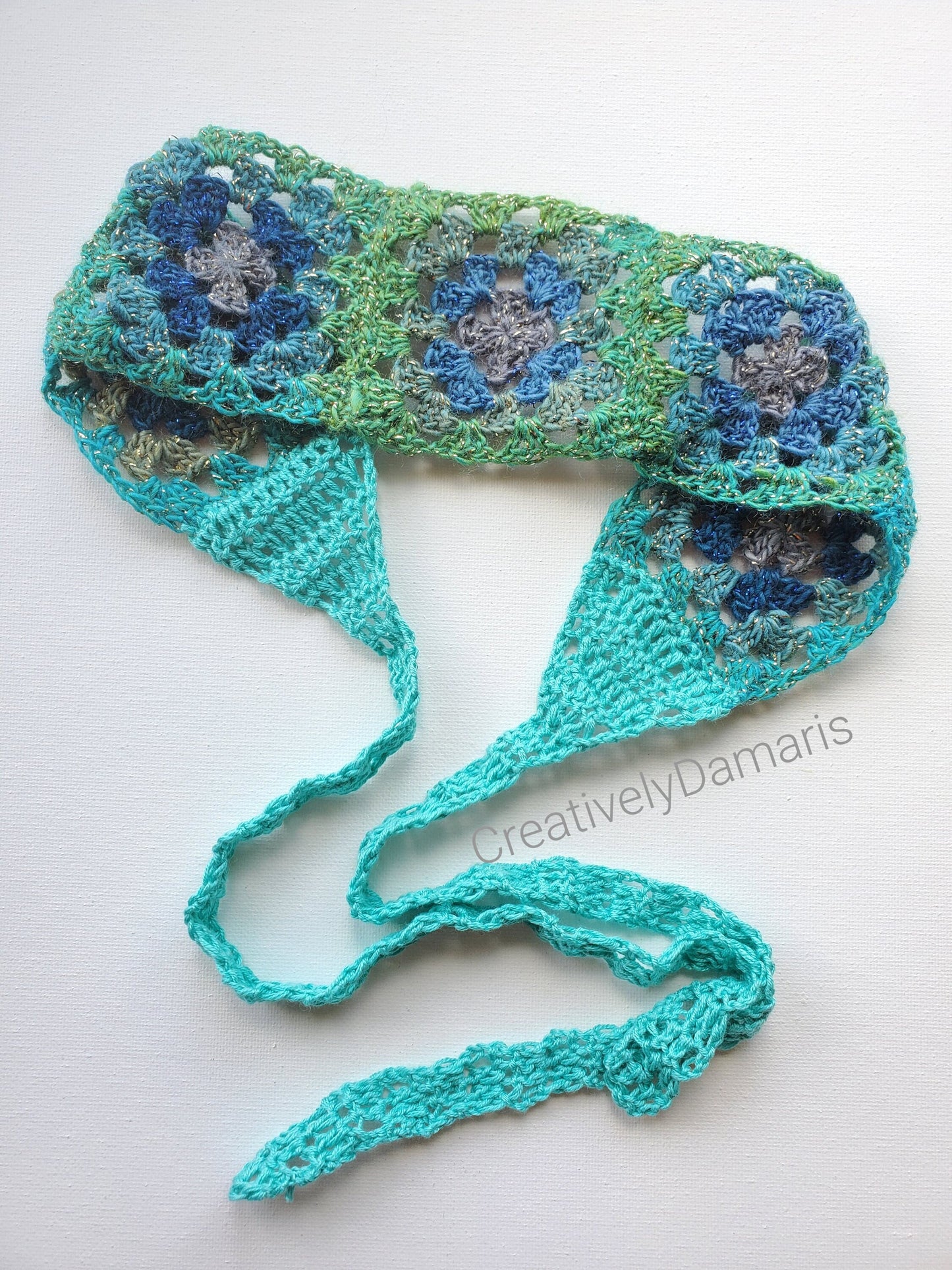 Multicolor Glittery Granny Square Crochet Headband