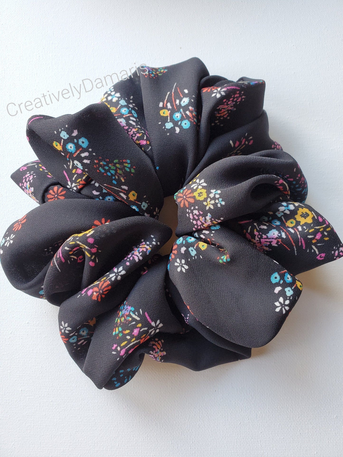 Black with Floral Print XL Scrunchie
