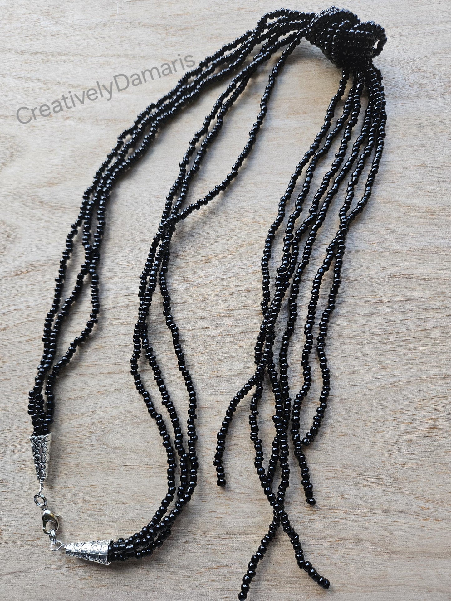 Black Seeds Beaded Multi Strand knotted Necklace