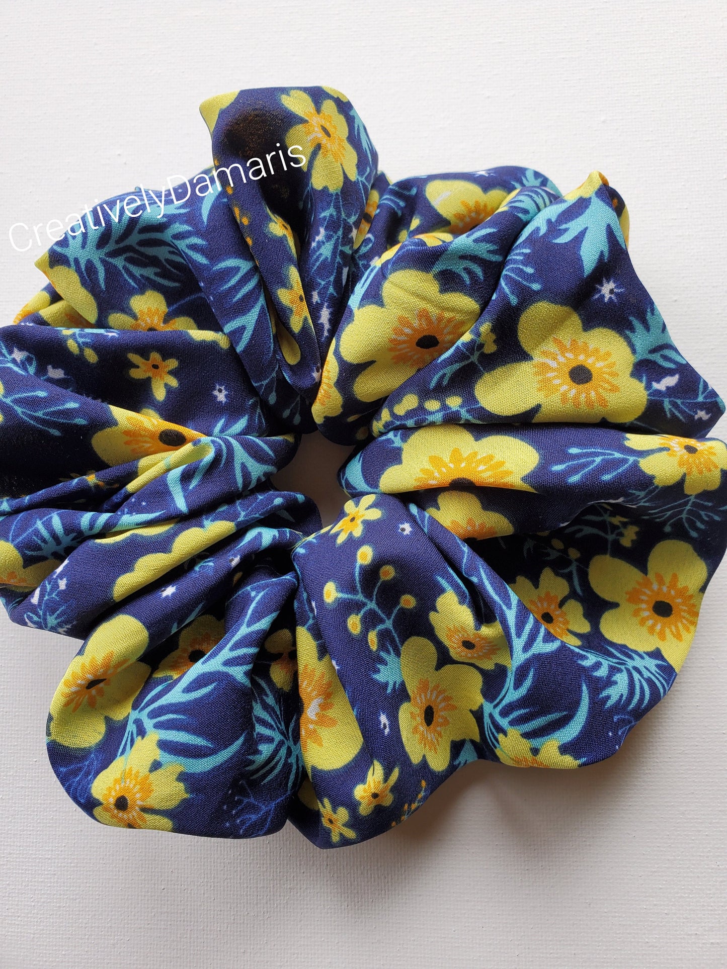 Navy Blue XL Scrunchie with Yellow Floral