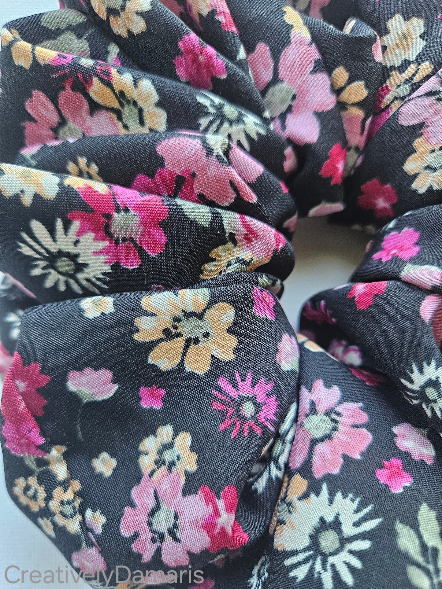 Coreopsis Flowers XL Scrunchie in Black with Coreopsis Floral Print