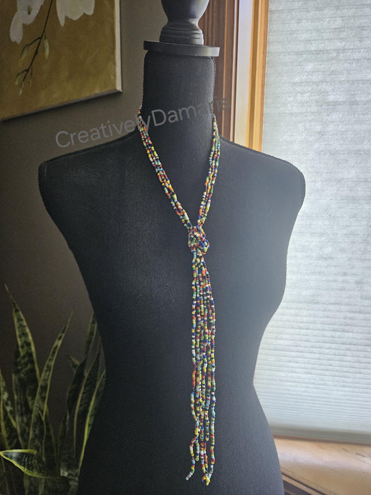 Multi-color Seeds Beaded Multi Strand Long Necklace