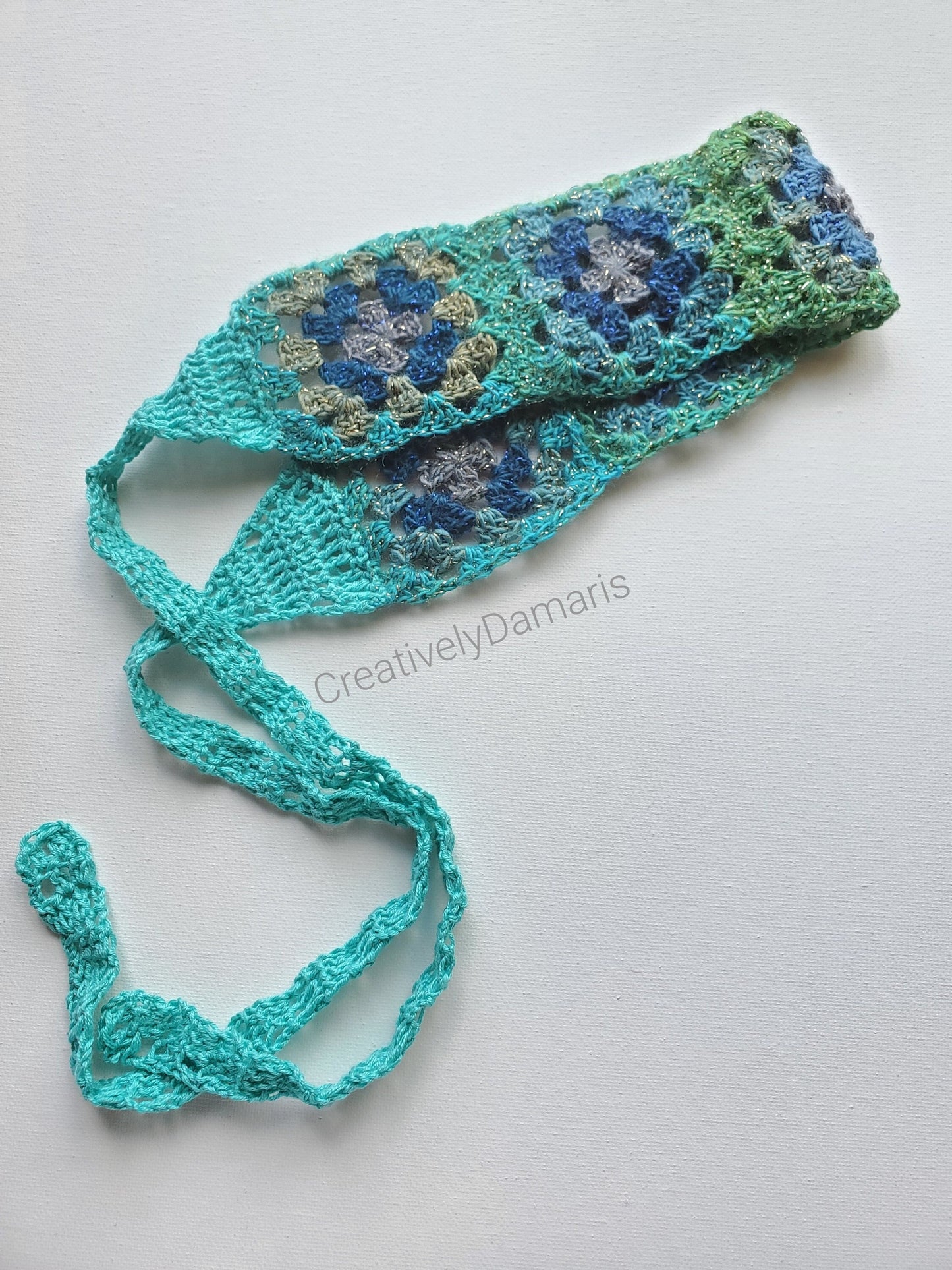 Multicolor Glittery Granny Square Crochet Headband