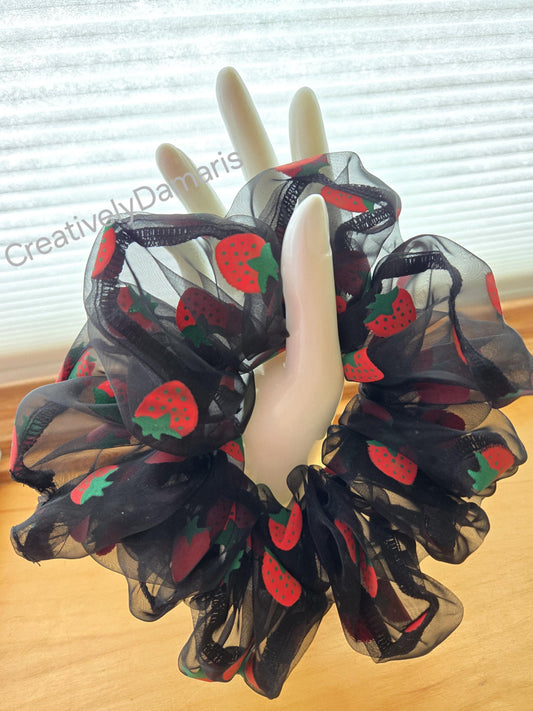 Strawberry Print Organza XL Scrunchie