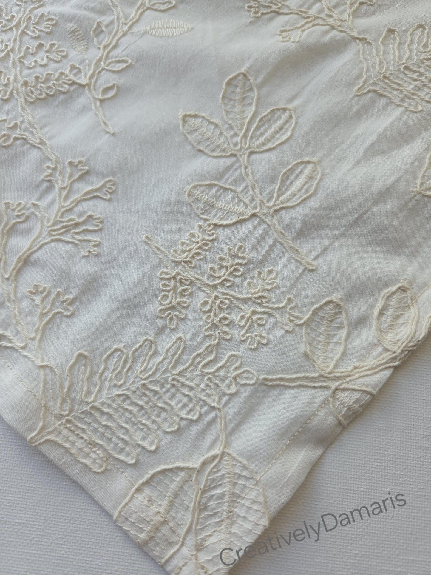 Embroidered Cotton Headband in Vintage Ivory