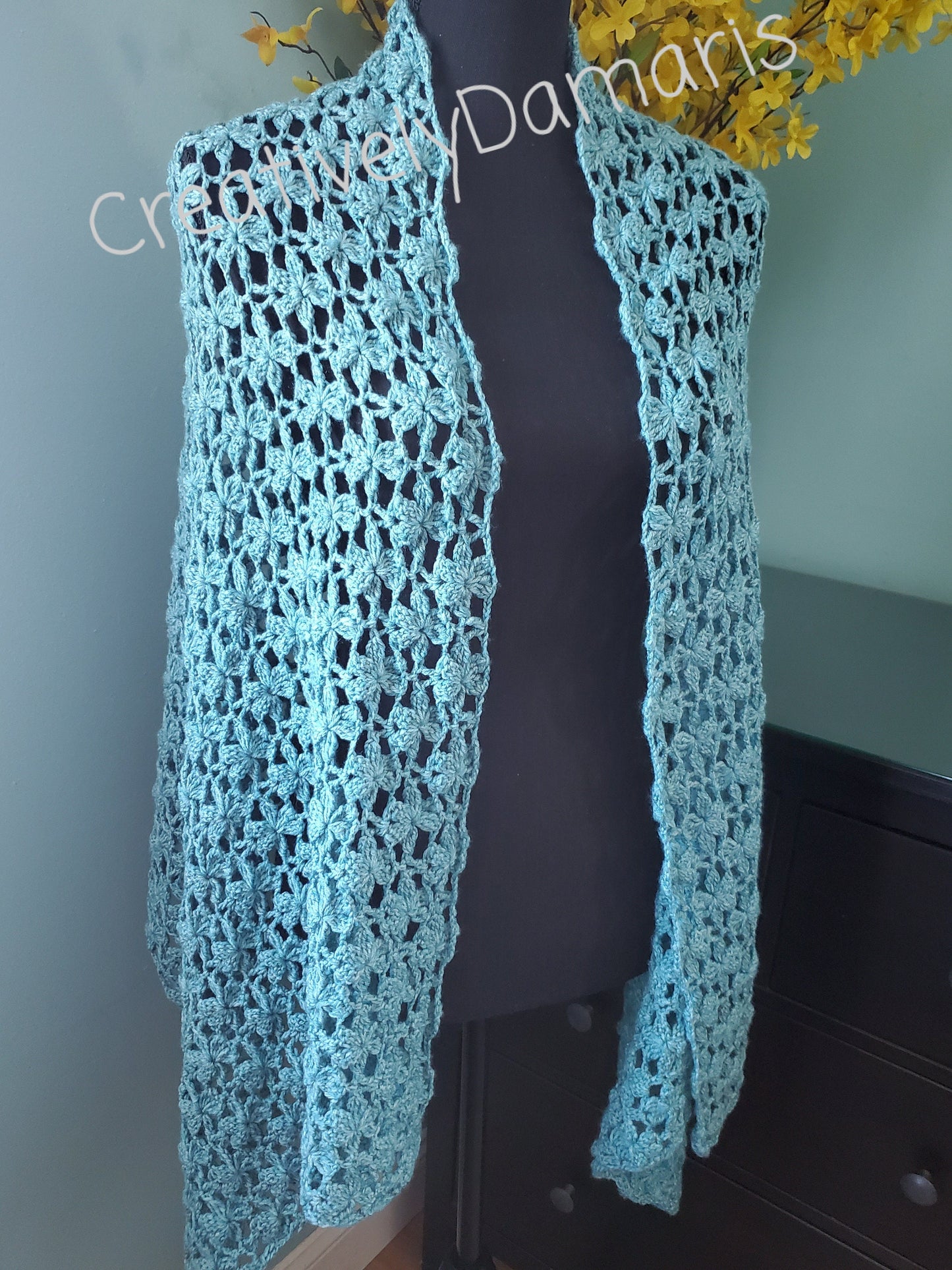Crochet Floral Shawl in Aquamarine