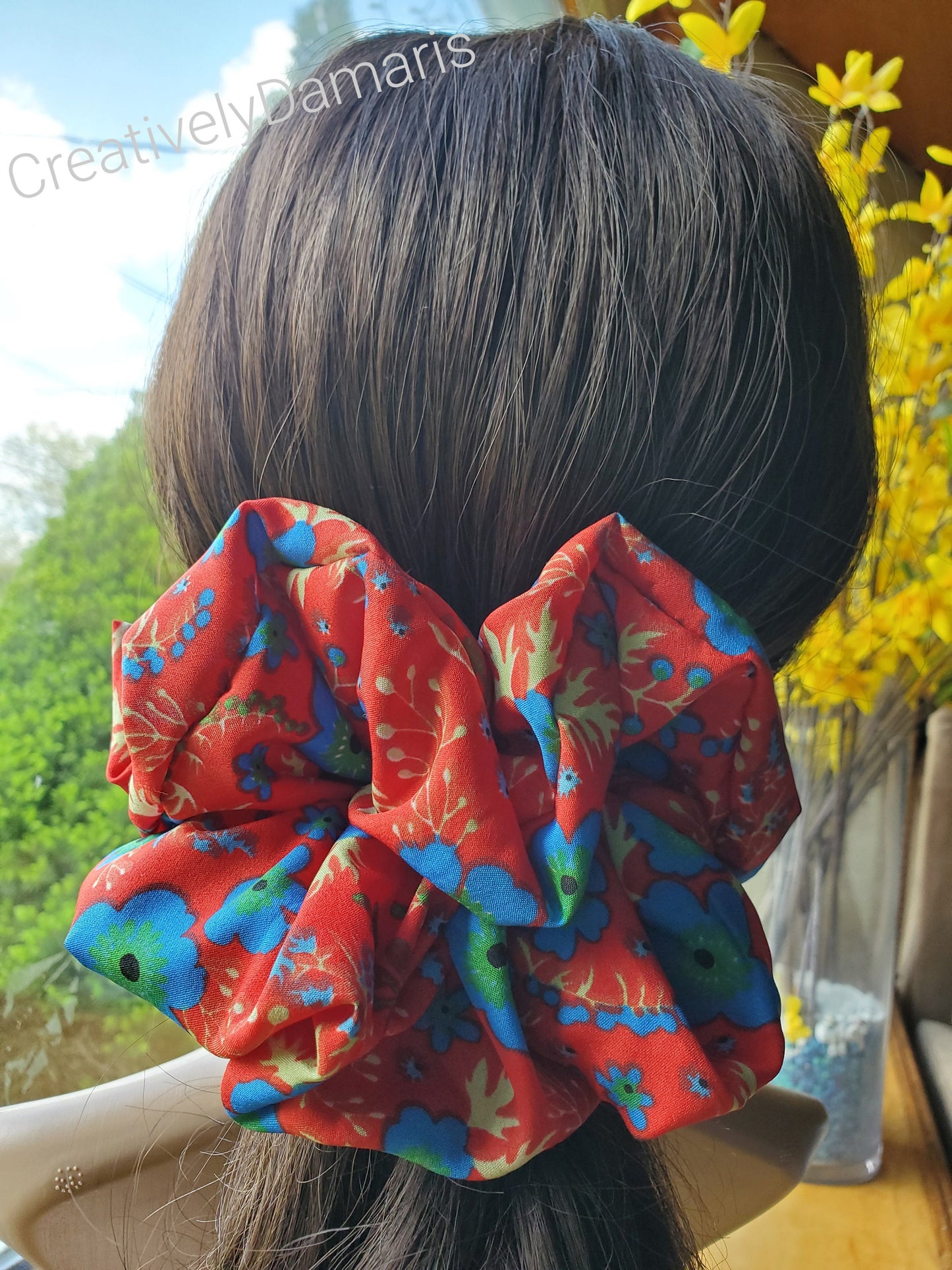 Red XL Scrunchie in Blue Floral