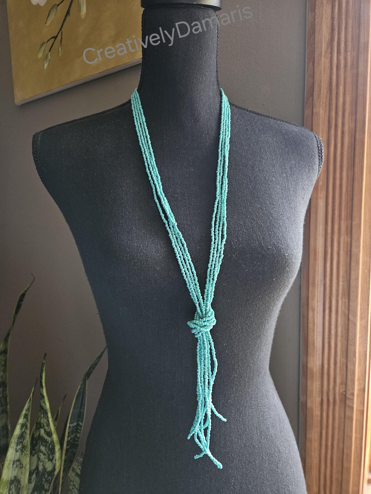 Turquoise Seeds Beaded Multi Strand Knotted Necklace