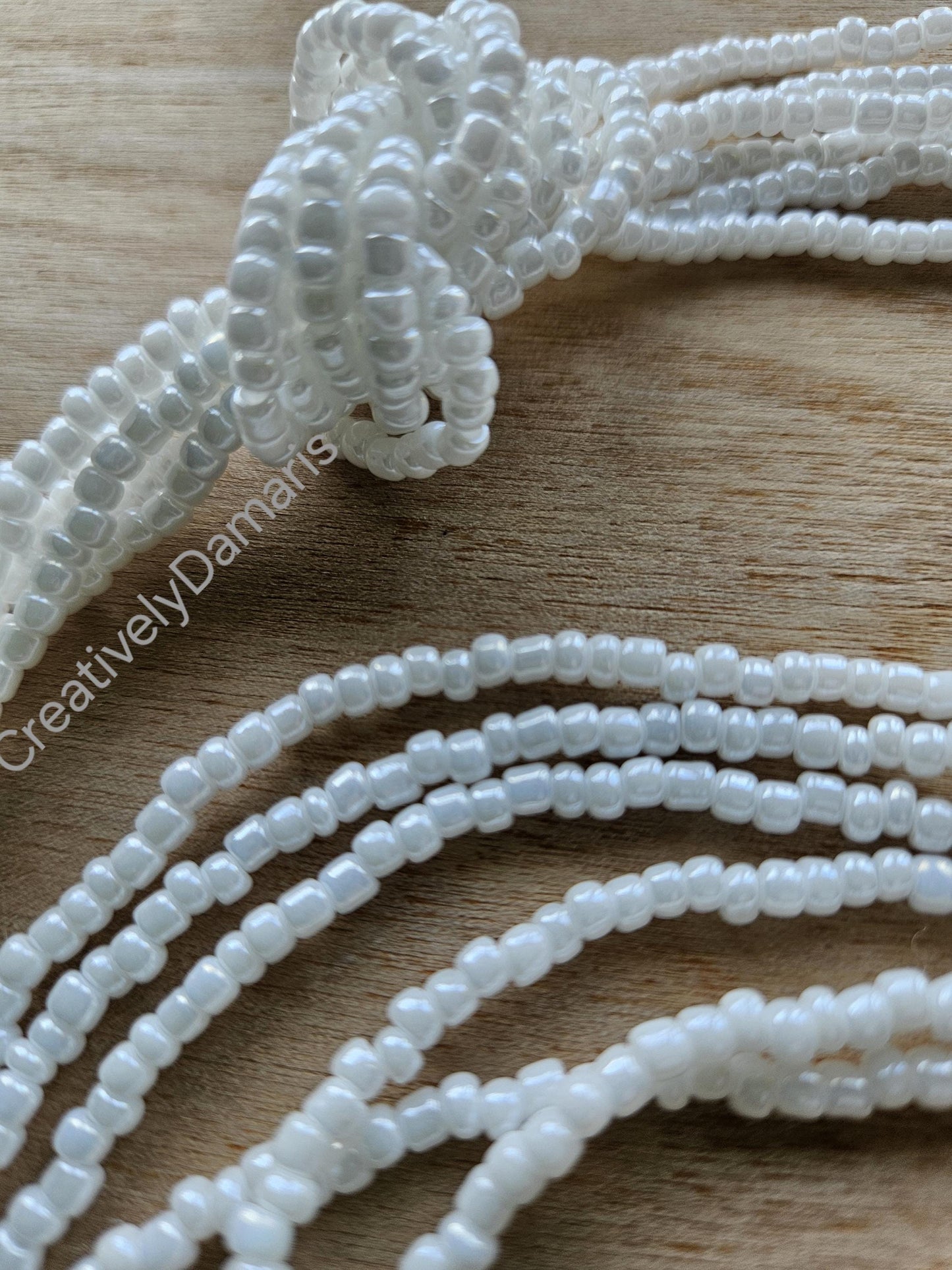 Opaque White Luster Seeds Beaded Knotted Multi Strand  Necklace