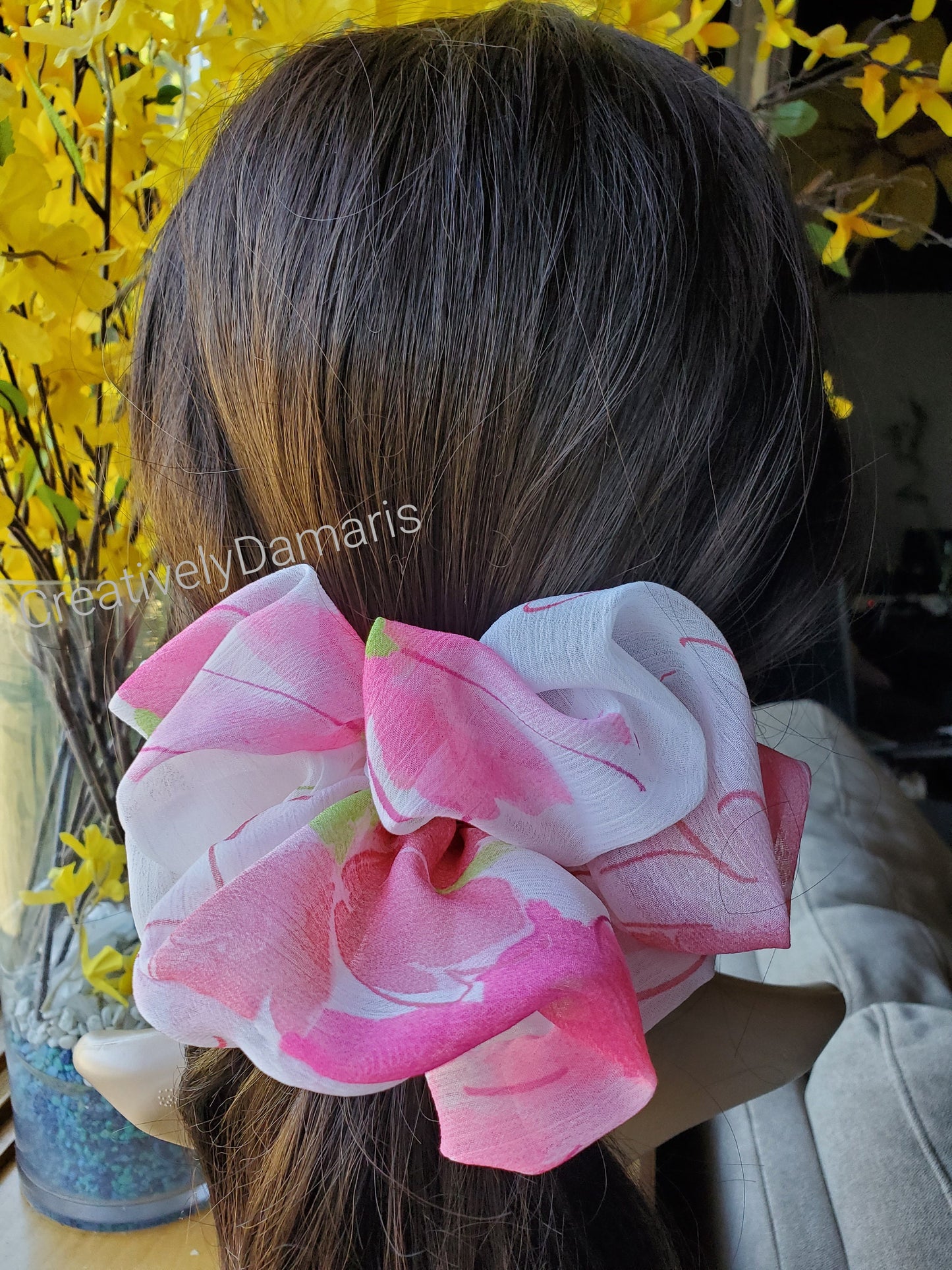 Chiffon with Fuchsia Flower Print XL Scrunchie