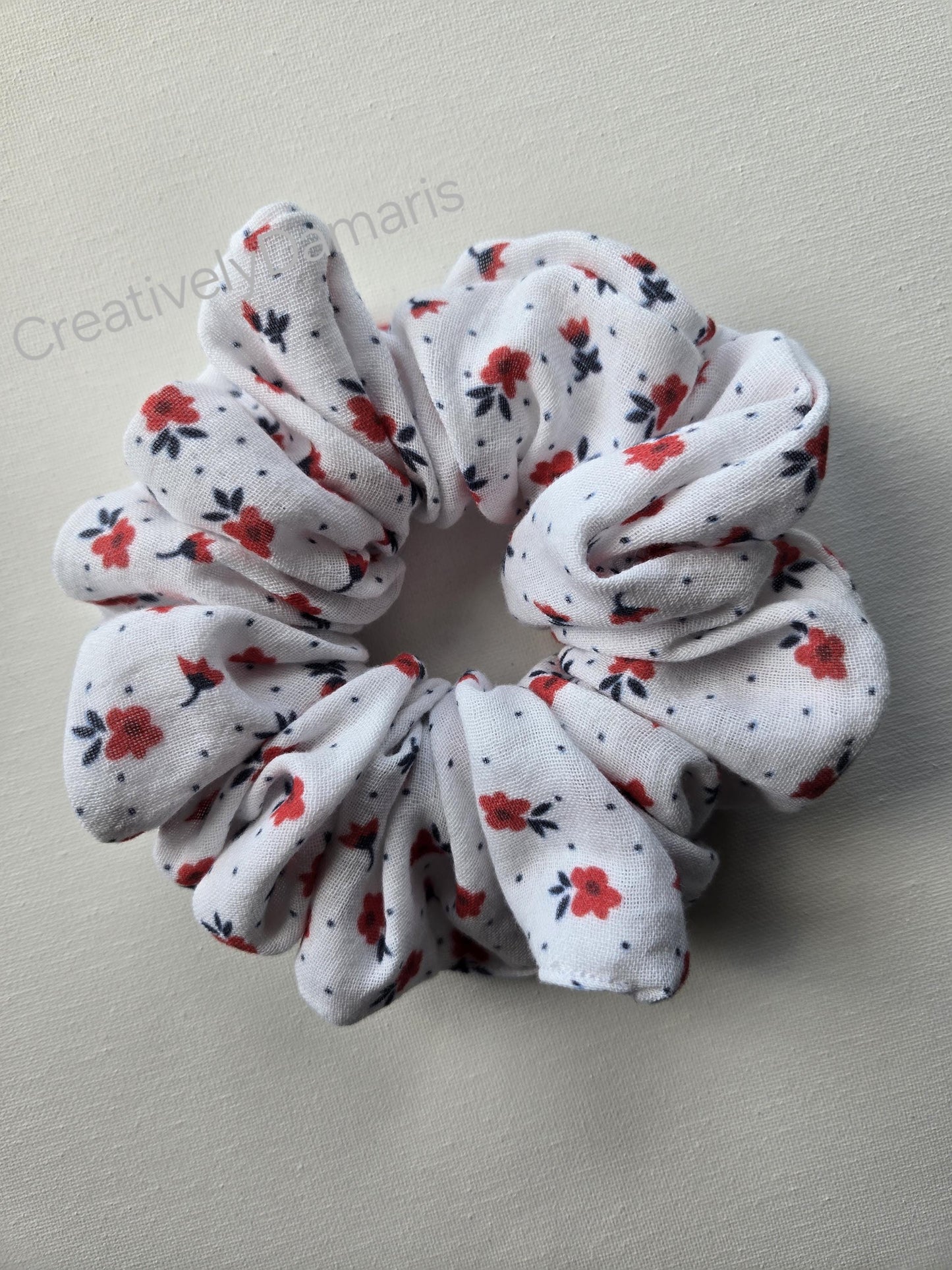 Floral Patterned Double Layer Cotton Muslin Scrunchie