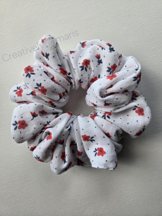 Floral Patterned Double Layer Cotton Muslin Scrunchie